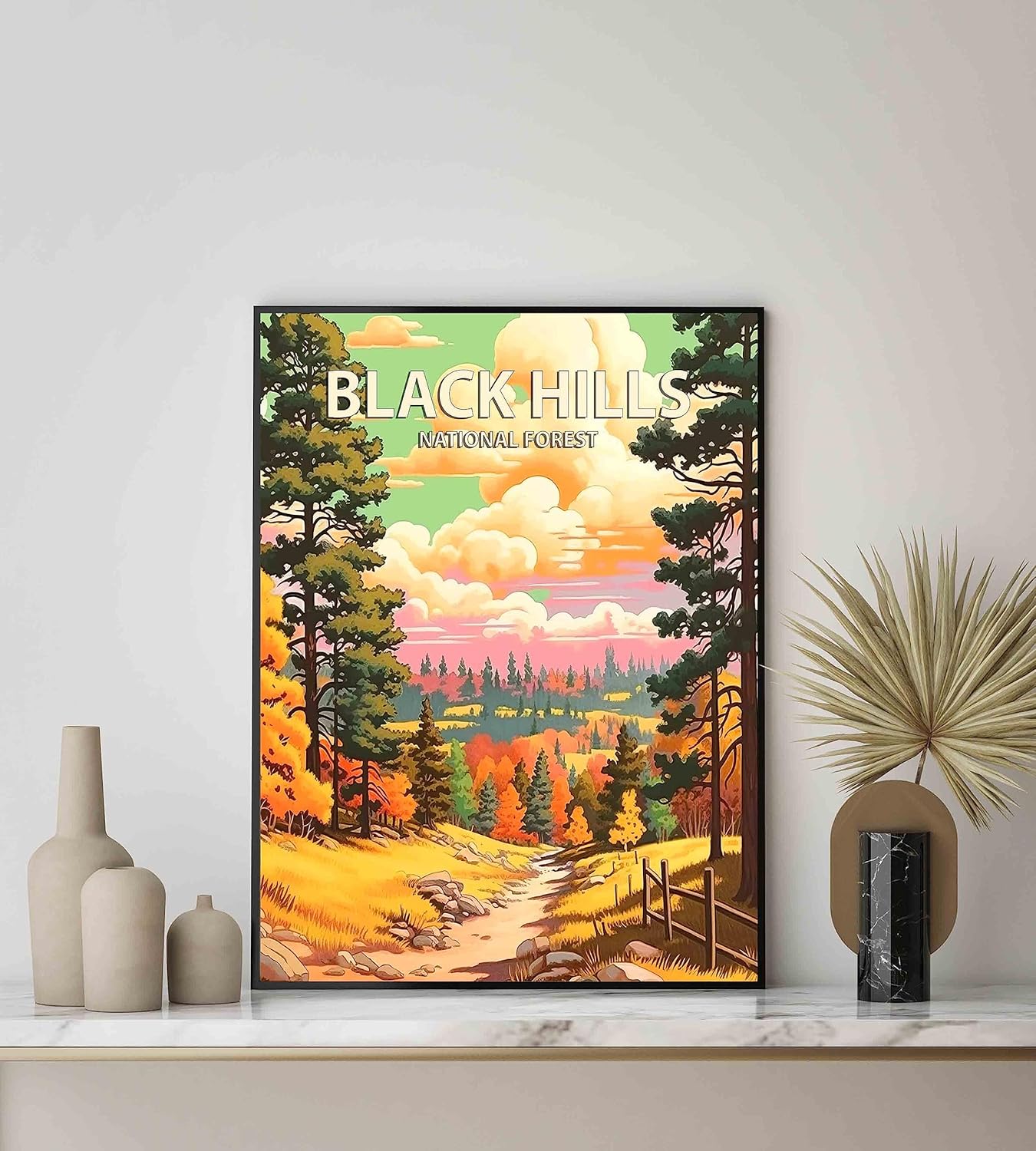Black Hills National Forest Poster Art Print Retro Mountain Wall Art Poster Vintage Decor Nature Recreation Wilderness Wildlife Decoration, Outdoor Adventure Scenic Beauty Artwork. (Black Hills