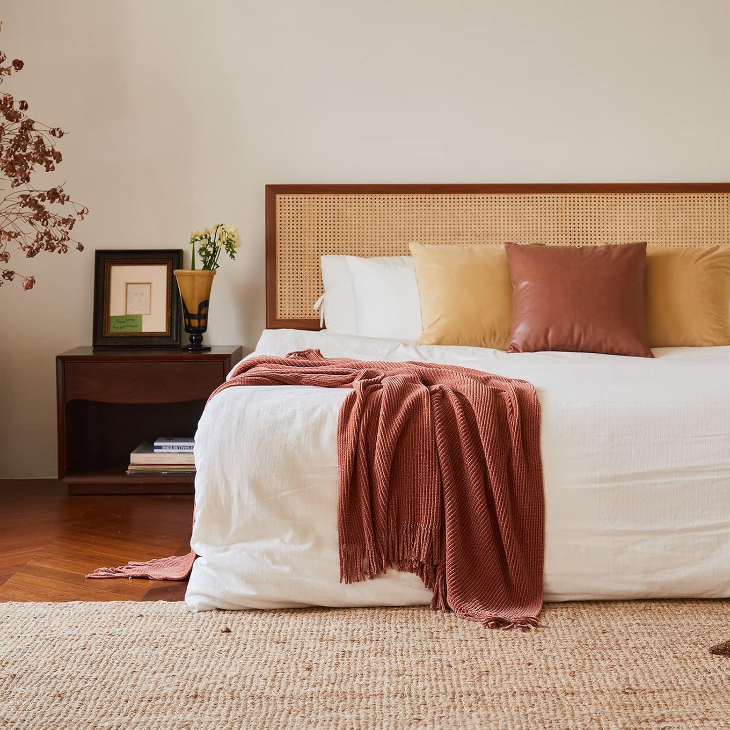 lifein Throw Blanket for Couch, Soft Boho Decor Bed Throw,Cozy Burnt Orange Chenille Knitted Small Farmhouse Lightweight Throw (Rust,60 * 80")