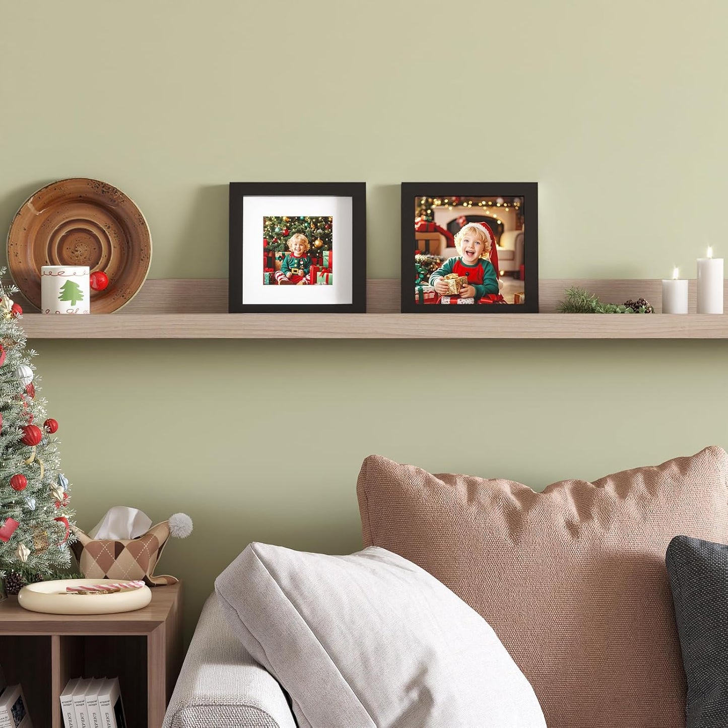 KINLINK 6x6 Picture Frame, Black Square Solid Wood Frames for Pictures 4x4 with Mat or 6x6 without Mat, Wall and Tabletop Display Photo Frames Black 4 Pack