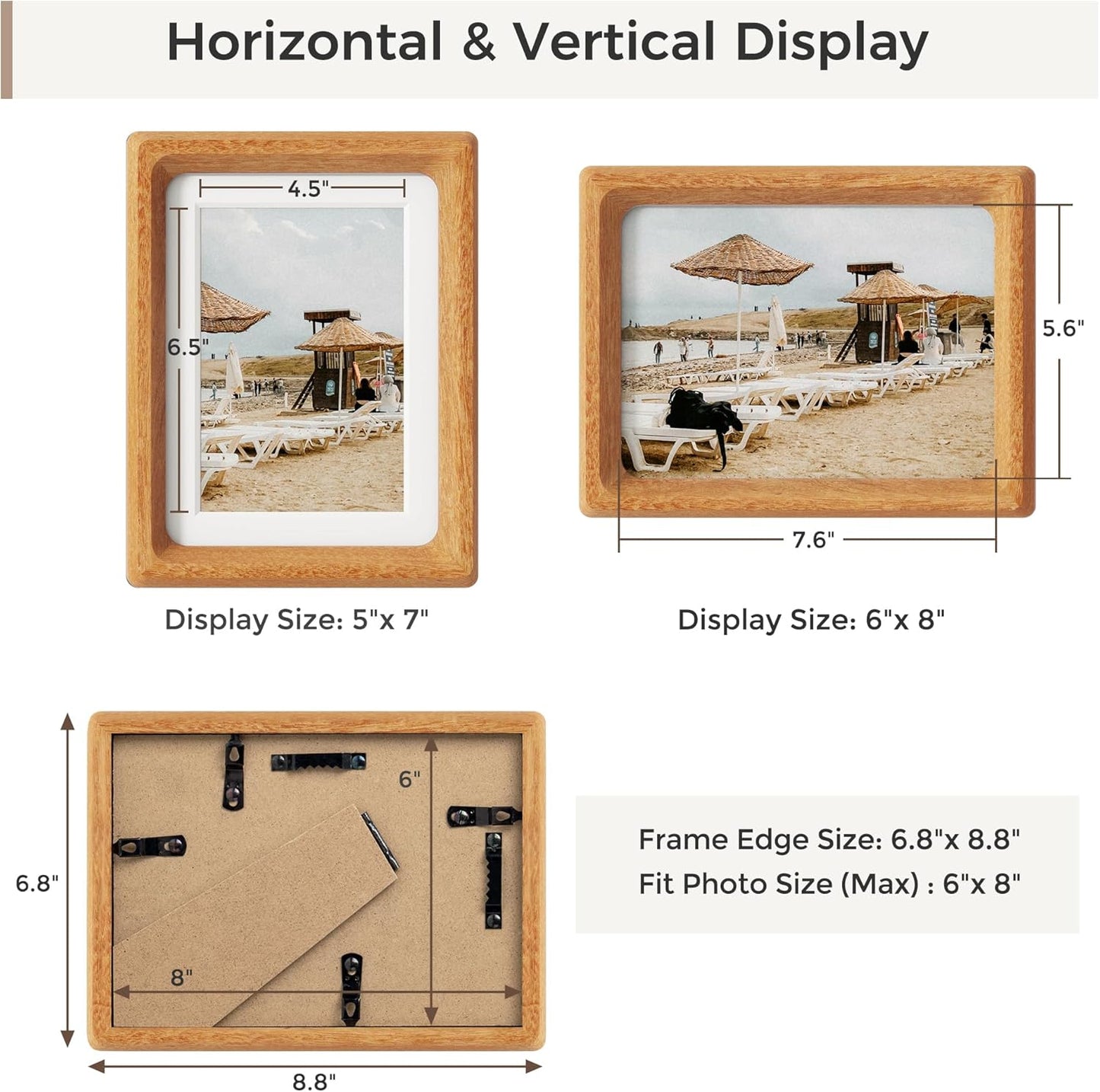 Heimlove 6x8 Picture Frames Natural Teak,Original Wood Hand Make Crafted Photo Frame with Mat to 5x7 Graduation Picture Display,Family Picture,Wedding Picture Tabletop & Wall Decoration
