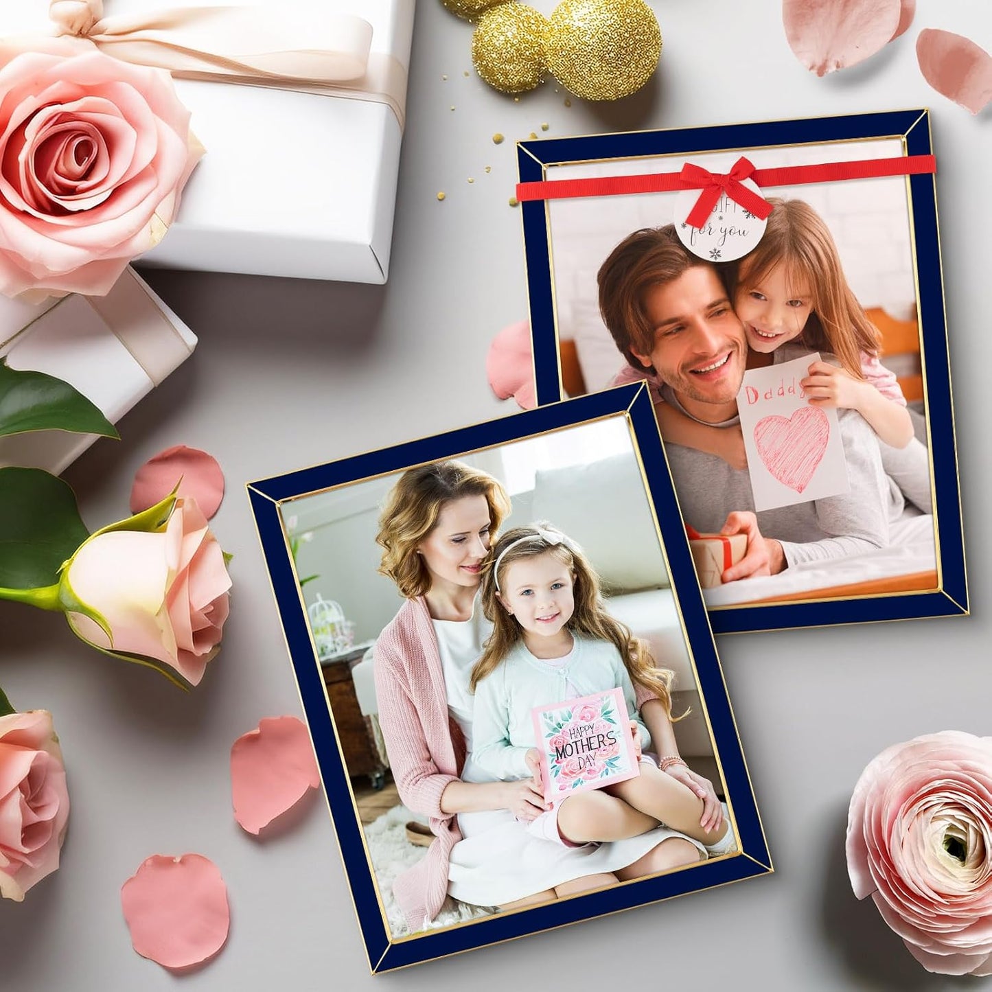 Frametory Enamel Picture Frame - 8x10 Gold Metal Edge Navy Blue Enamel Picture Frame With Easel and Velvet Back for Tabletop Display, 8x10 Wall Decoration, Photo Frames, Picture Display-2 Set