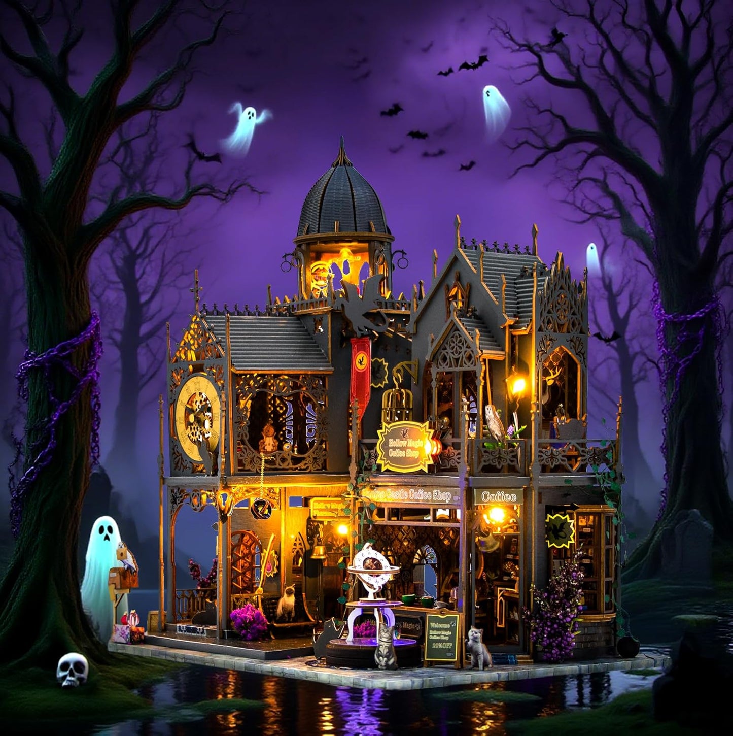 DIY Miniature Dollhouse Kit, Mini House Building Kit for Adults, Tiny House Making Kits with LED Light, Hobby Craft Christmas Decorations Birthday Gifts for Adults (Magic Castle)