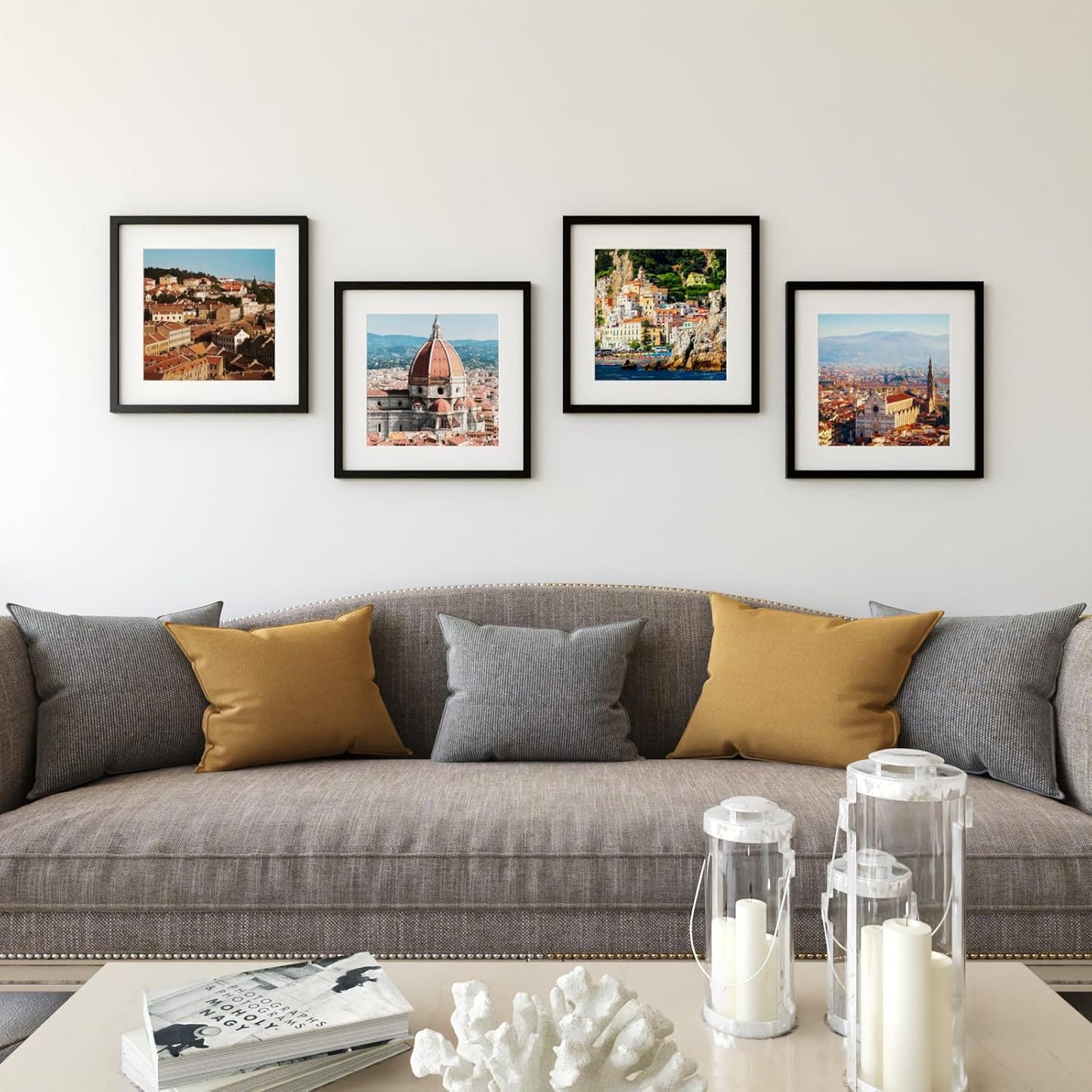 KINLINK 16x16 Picture Frame, Black Square Solid Wood Frames for Pictures 12x12 with Mat or 16x16 without Mat, Wall Display Photo Frames Black 1 Pack