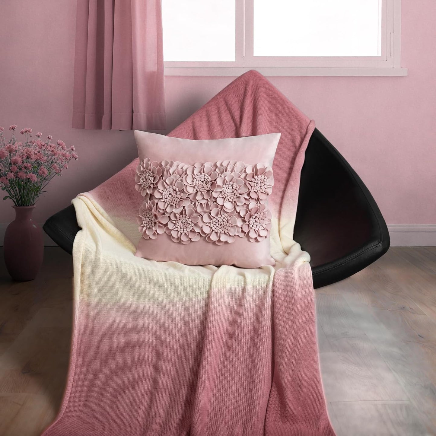 JWH Handmade 3D Flower Throw Pillow Covers Aesthetic Decorative Colorful Floral Accent Pillow Cases Stereo Pillowcase Cute Cushion for Car Bed Couch Bedroom Sofa 18x18 Inch Dusty Pink