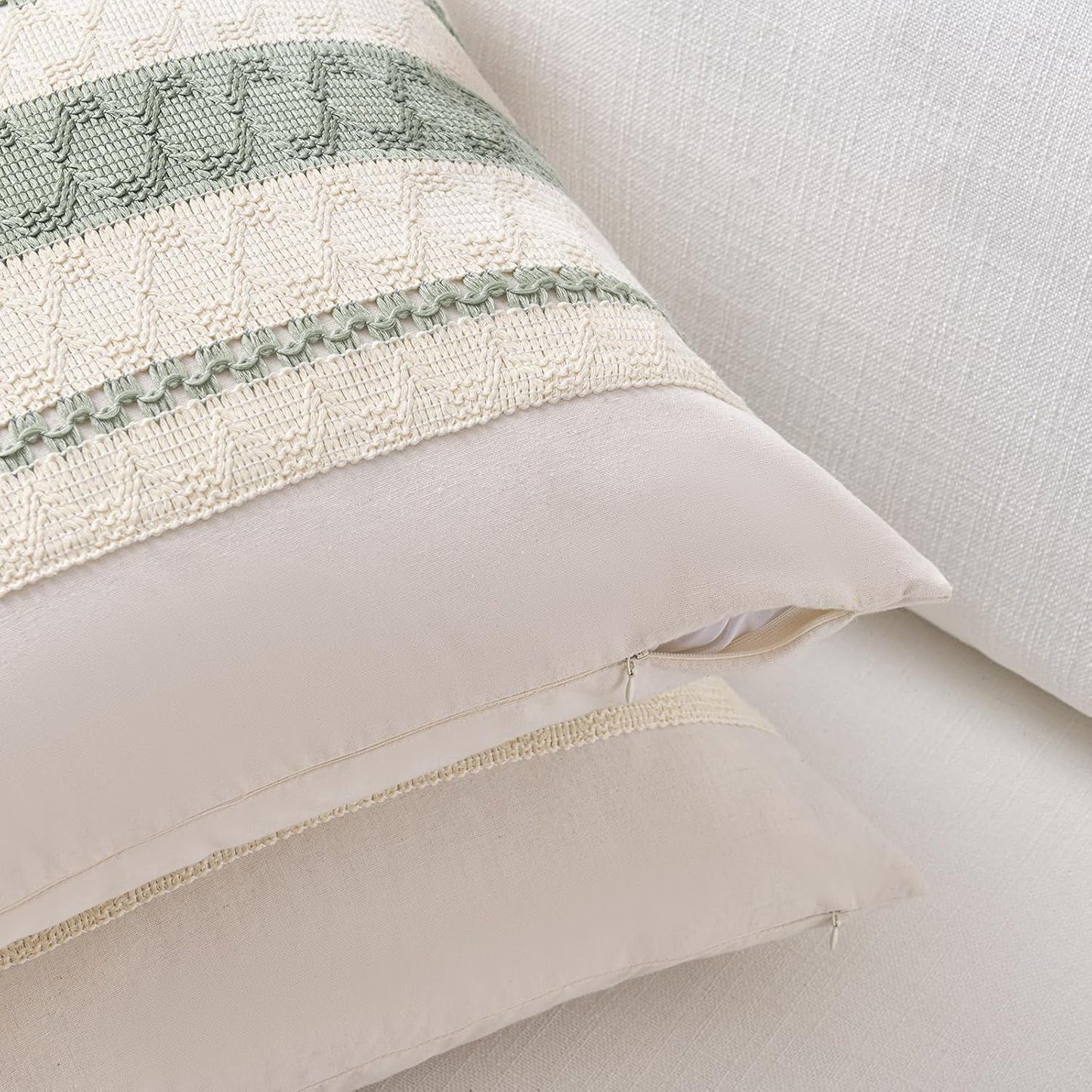 Fancy Homi Set of 1 Sage Green Boho Decorative Throw Pillow Covers 16x16 Inch for Living Room Bedroom Couch Bed Indoors, Rustic Retro Cushion Case 40x40 cm, Bohemian Room Home Decor