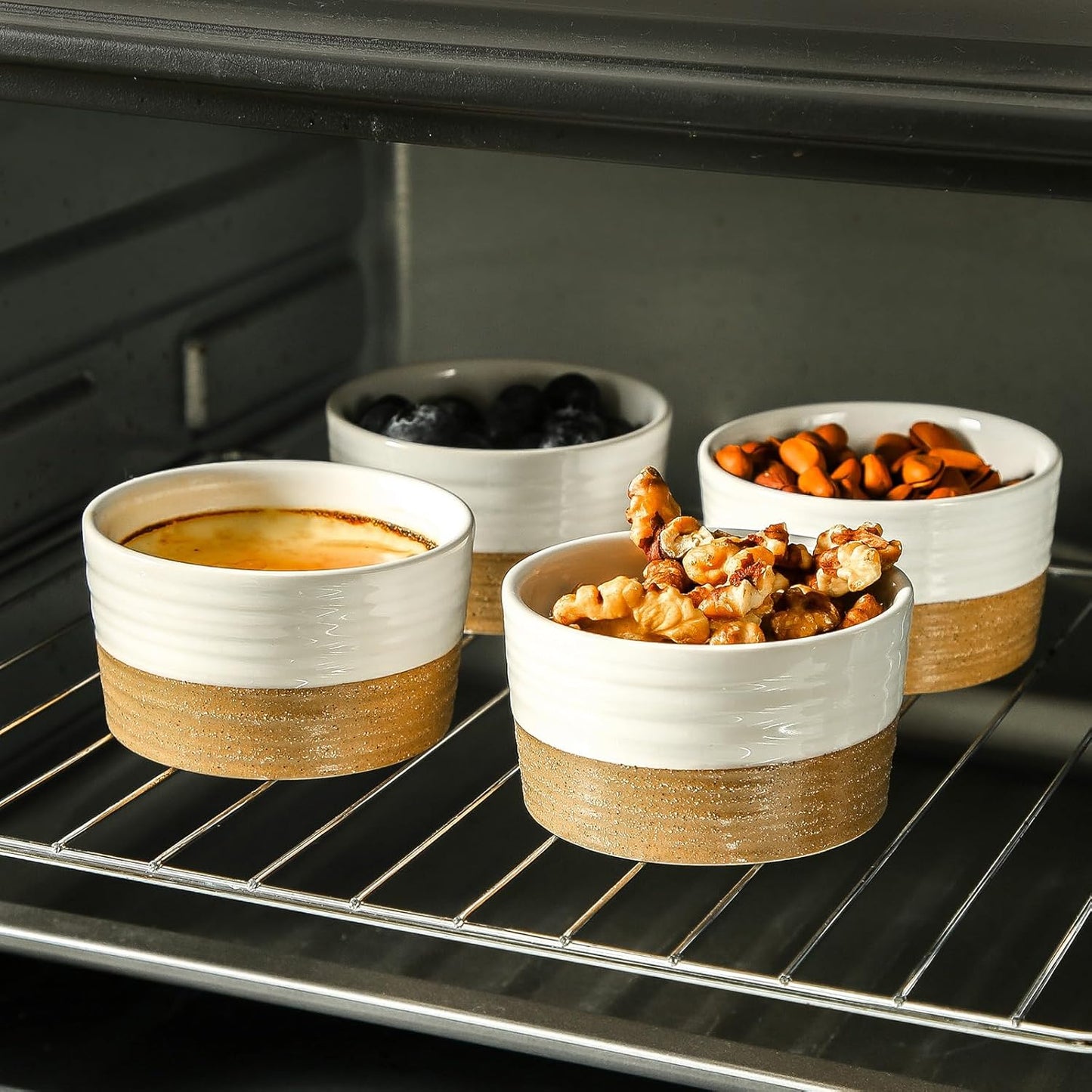 Hasense Ramekins, 6 oz Stoneware Ramekin Oven Safe Set of 6, Mini Ramekins Bowls for Dipping, Brulee, Custard, Farmhouse White Wedding Gift