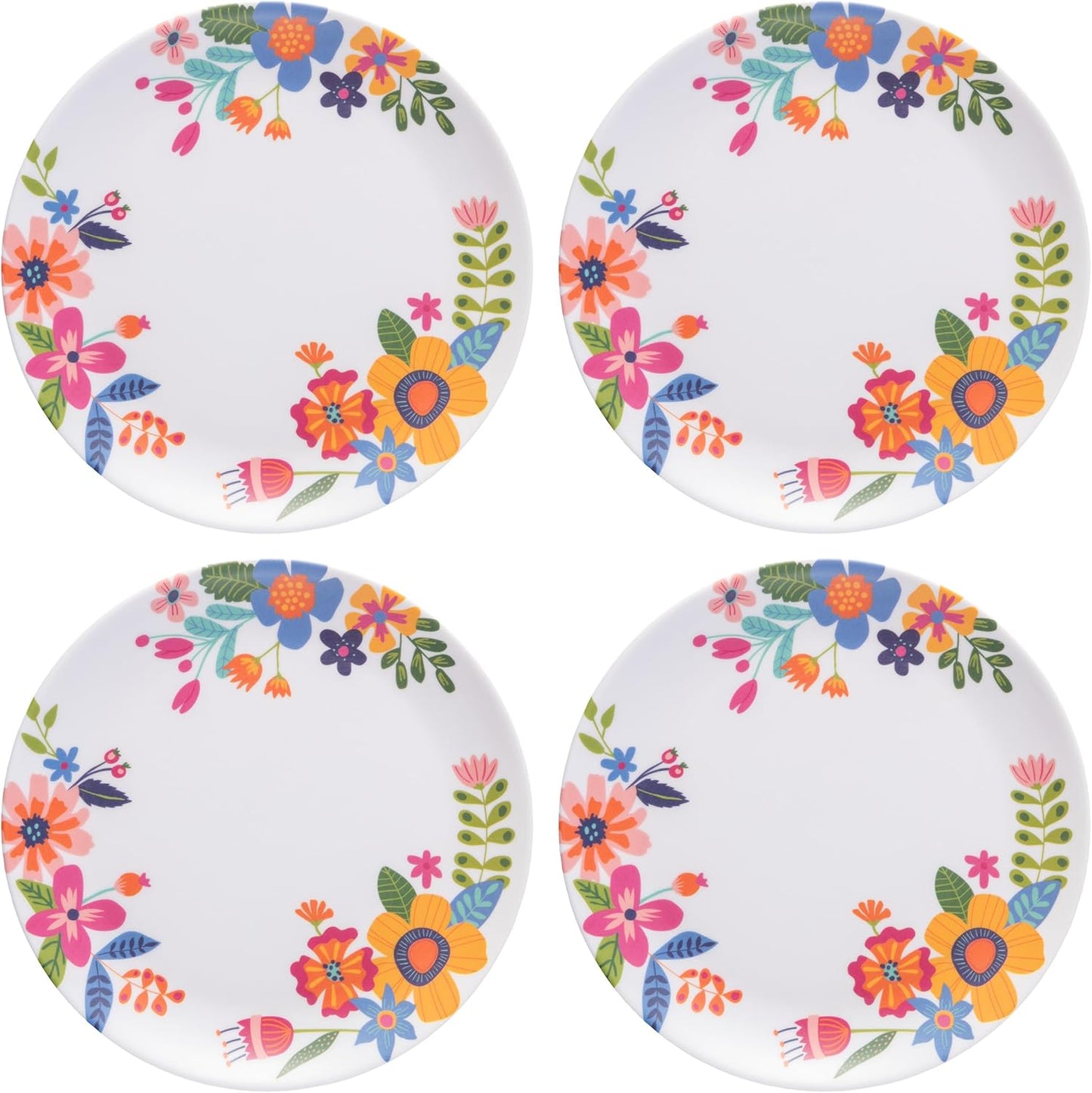 Karma, 7.75 inches Melamine Dessert Plates Set of 4, Reusable Dishwasher Safe Plates for Outdoor and Indoor, Shelly Floral
