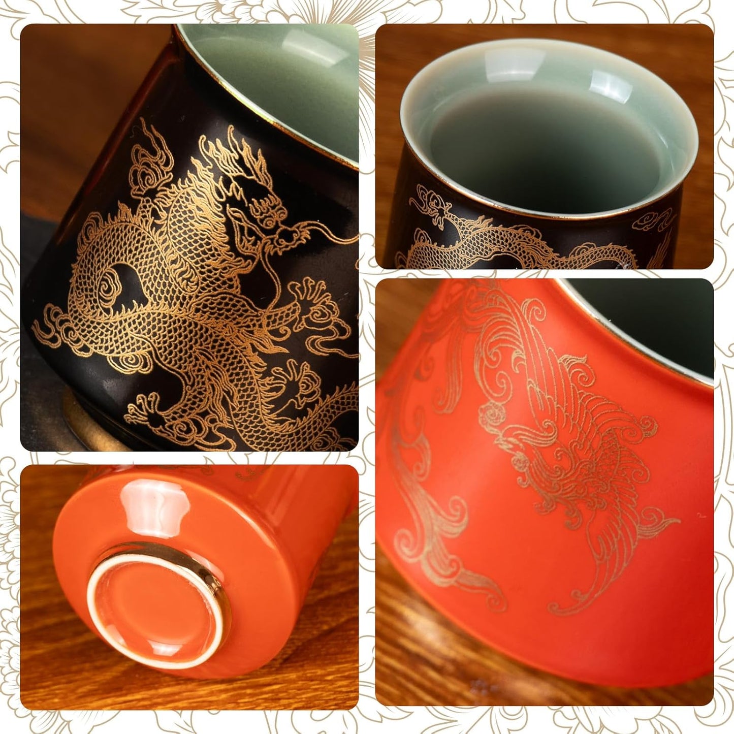 KAMMAK Ceramic Tea Cups Small, Cute Vintage Coffee Cup Set of 2, Porcelain Teacups Espresso Mug, 2.6oz Hand Painted Chinese Afternoon Tea Party Mugs, Birthday Gift for Women Men, Spring Beauty