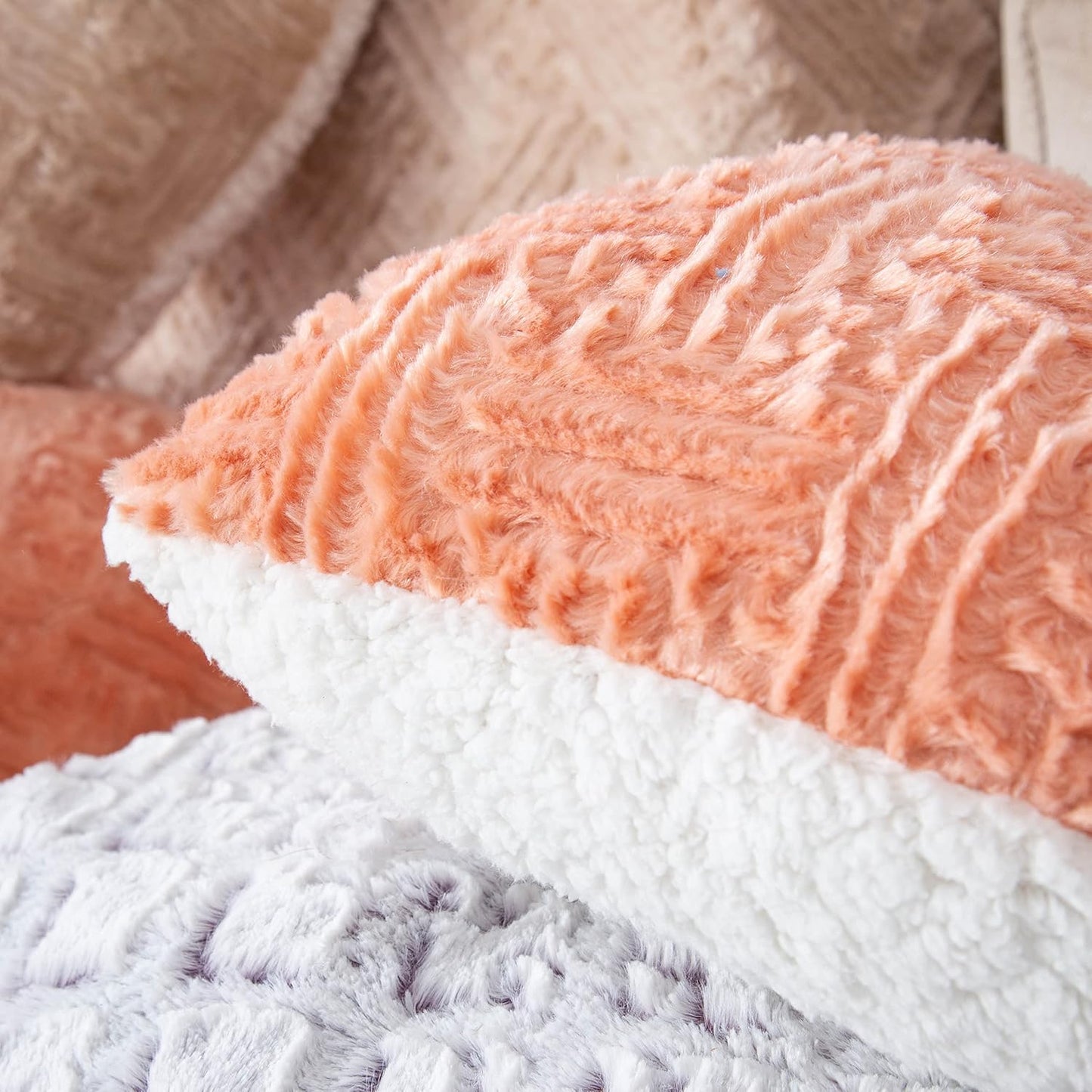 DaDa Bedding Heart Shaped Pillow Coral Peach Pink Faux Fur & Sherpa Soft Decorative Throw Pillow - 14x16 inches Coral Peach for Valentine's Day or Any Special Occasion