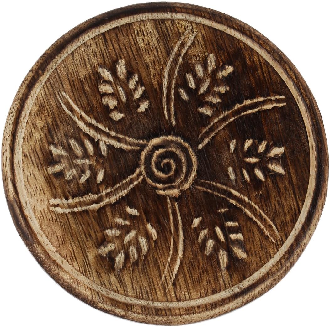 GoCraft Wooden Coasters Set of 6 | Handmade Drink Coasters with Lotus Shaped Holder in Rustic Wood Design Carving