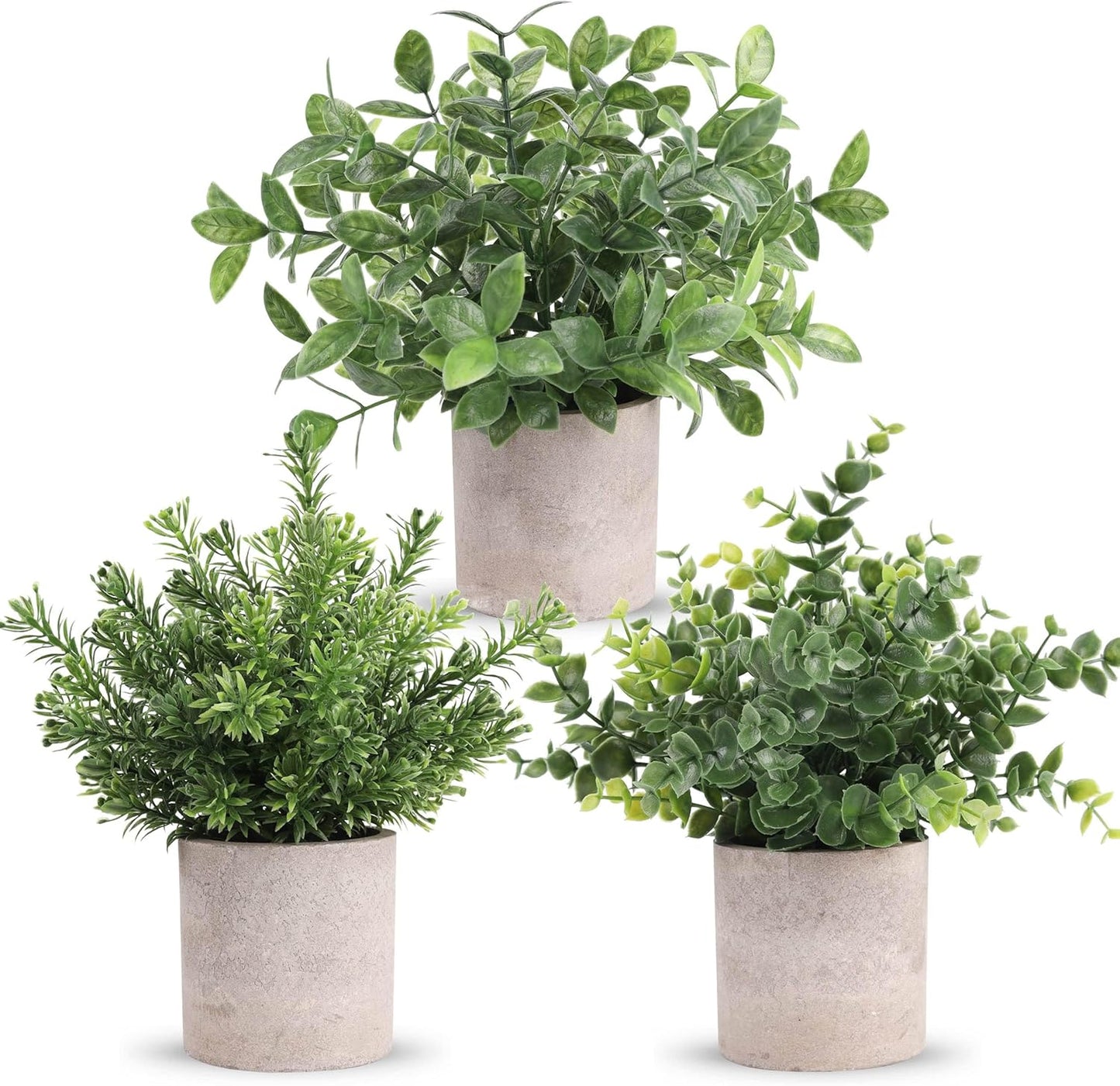 Der Rose 3 Pack Mini Potted Fake Plants Artificial Plastic Eucalyptus Plants Centerpieces for Table Home Office Desk Accessories Farmhouse Room Classroom Decor