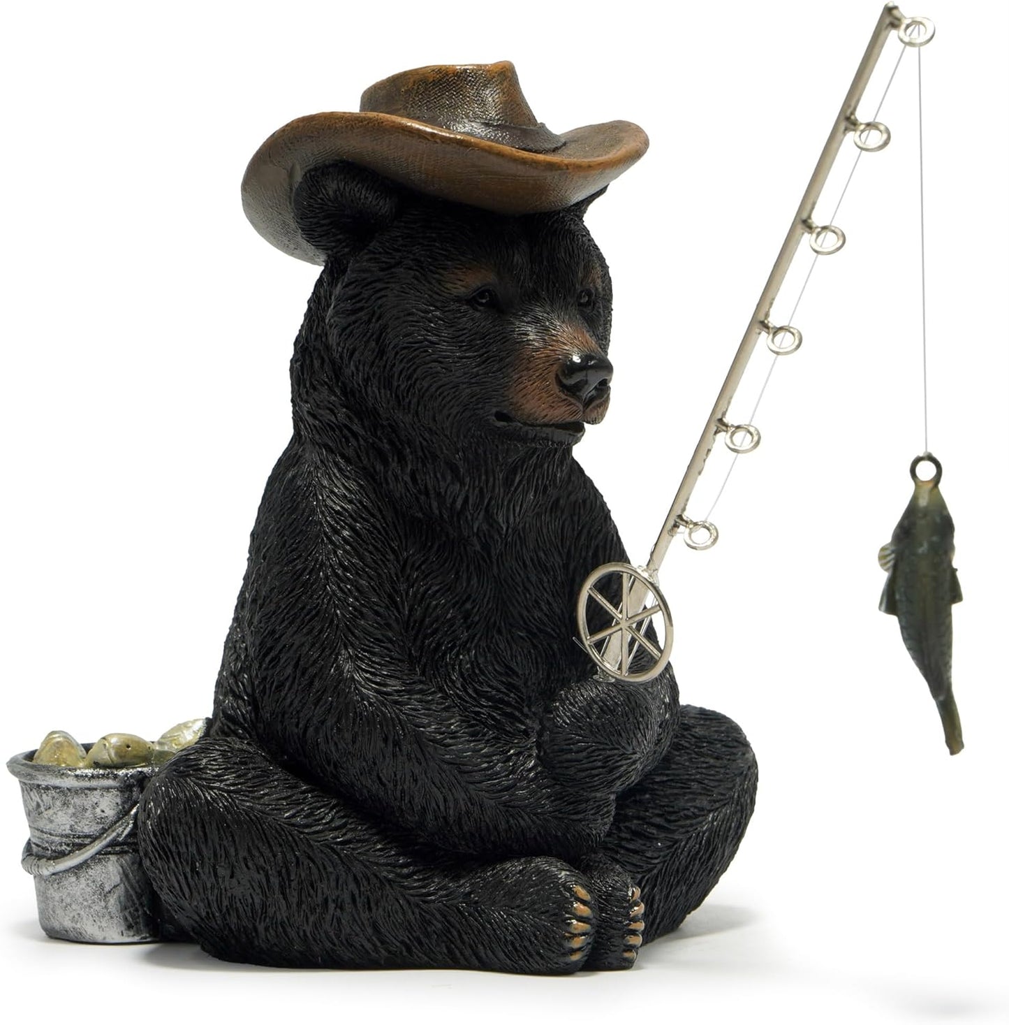 Hodao Black Bear Fishing Figurines Decoration Summer Bear Crafts for Home Office Desk Decor Statue for Tabletop Shelf Decoration Ornament Gifts Decor for Beach Fishing Lovers (Black)