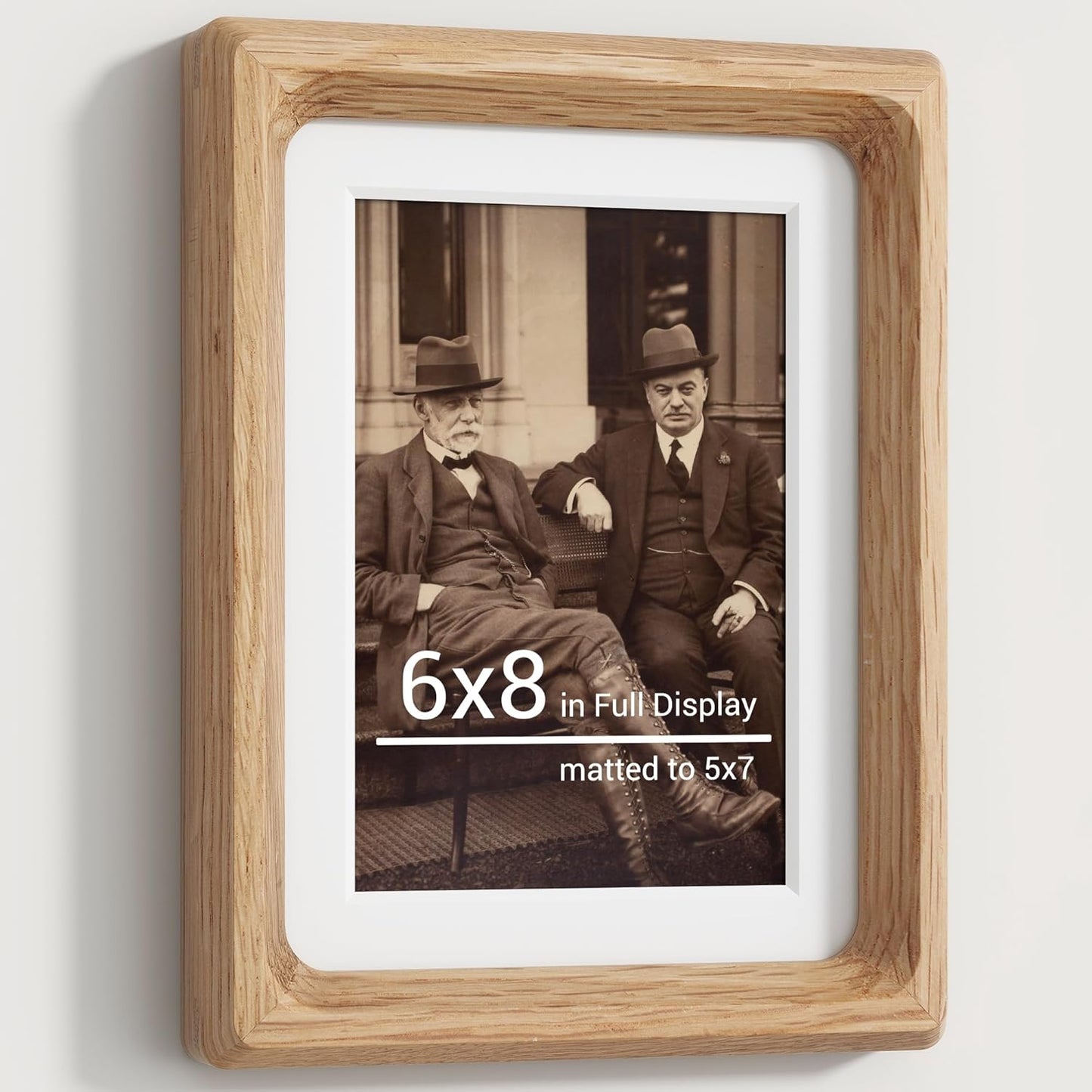 Heimlove 6x8 Picture Frames Natural Oak,Original Wood Hand Make Crafted Photo Frame with Mat to 5x7 Graduation Picture Display,Family Picture,Wedding Picture Tabletop & Wall Decoration