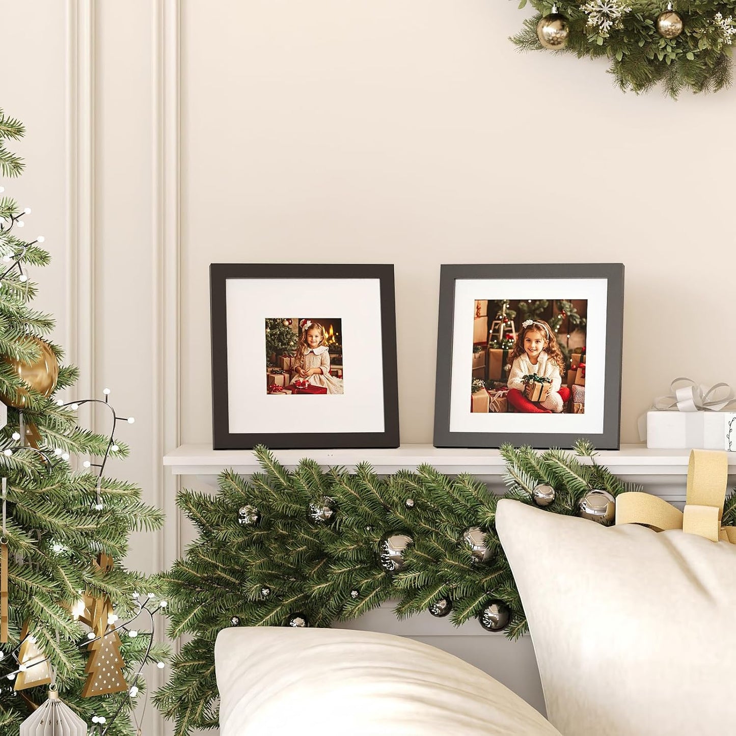 KINLINK 8x8 Picture Frame, Black Square Solid Wood Frames for Pictures 4x4 and 6x6 with Mat or 8x8 without Mat, Wall and Tabletop Display Photo Frames Black 4 Pack