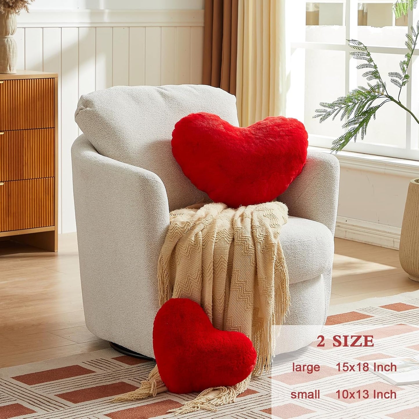 EastTree Heart Pillows, Red Heart Shaped Pillows, Love Throw Pillows Gifts, Ultra Soft Faux Rabbit Fur Small Cute Pillows, Women Girls Kid Room Decor 10x13 Inch