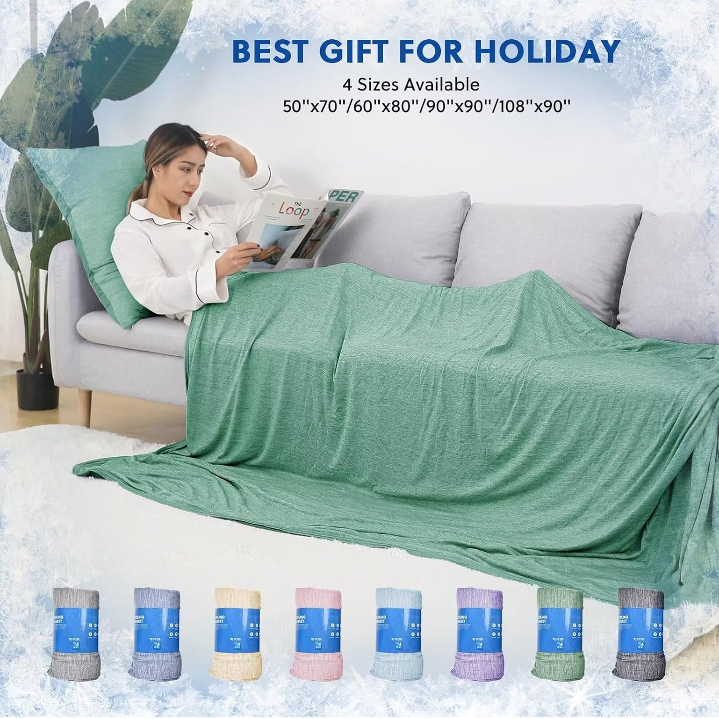 HOMFINE Cooling Blankets for Hot Sleepers - Summer Blanket Thin Lightweight Breathable Soft Double Side Enhanced Cooling for Bed Couch Sofa, Keep Cool for Night Sweats (Green, 90 x 90 inches)