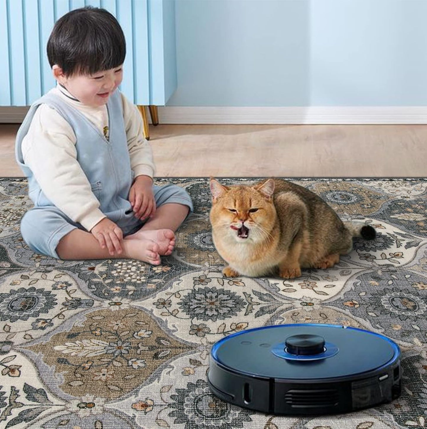 Lahome Moroccan Washable Runner Rug Non Slip, 2x10 Runner Rugs for Hallway 2x10 Vintage Ultra-Thin Throw Long Carpet for Kitchen Entryway Bedroom Laundry Room, Grey