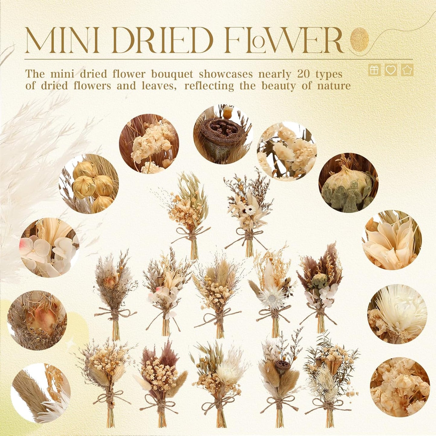 Layhit 12 Pack Boho Dried Flower Bouquet Mini Wedding Handmade Dry Flowers Decor for Vase Crafts DIY Photo Boutonniere for Men Floral Plant for Bridesmaid Gift Birthday Decor