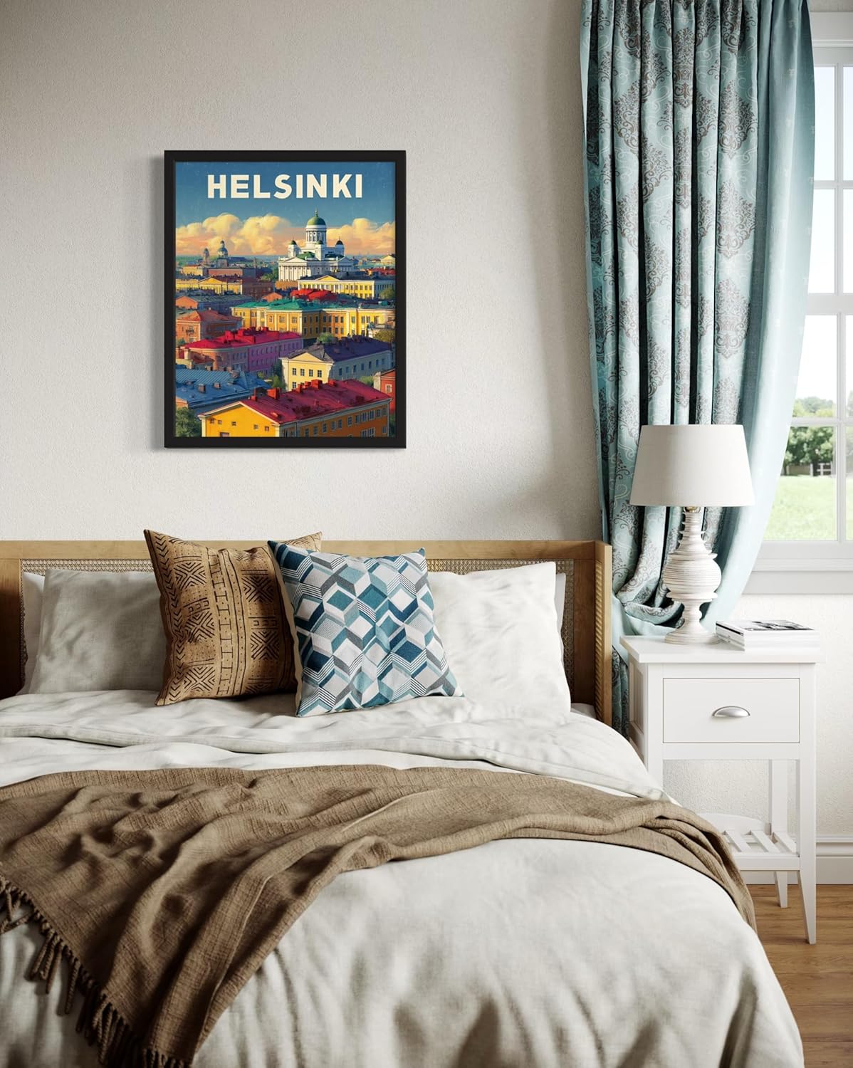 Helsinki, Finland Art Print Poster, Europe Vintage City Retro Photography Skyline Travel Bedroom Bathroom Living Room Decor 183 (Helsinki, Finland, 24 x 36 inches, Black Frame)
