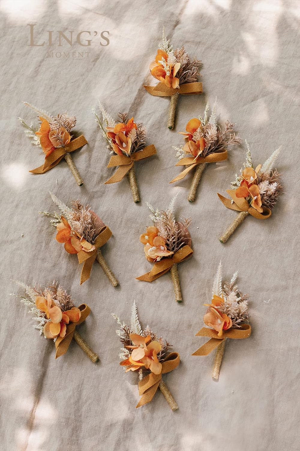 Ling's Moment Boutonniere for Men, 10pcs Groomsmen Guest Boutonniere, Artificial Flowers for Wedding Décor/Prom/Homecoming,etc.Boho Dried Burnt Orange