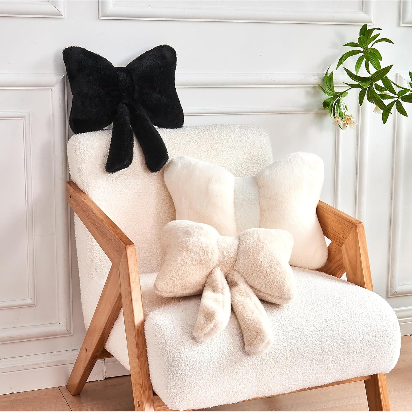 Black Bow Pillow, Soft Bow Decorative Pillows with Faux Rabbit Fur, Cute 12" Bow Throw Pillows, Aesthetic Home Decor Bow Shaped Plush Pillow for Bedroom Sofa Couch