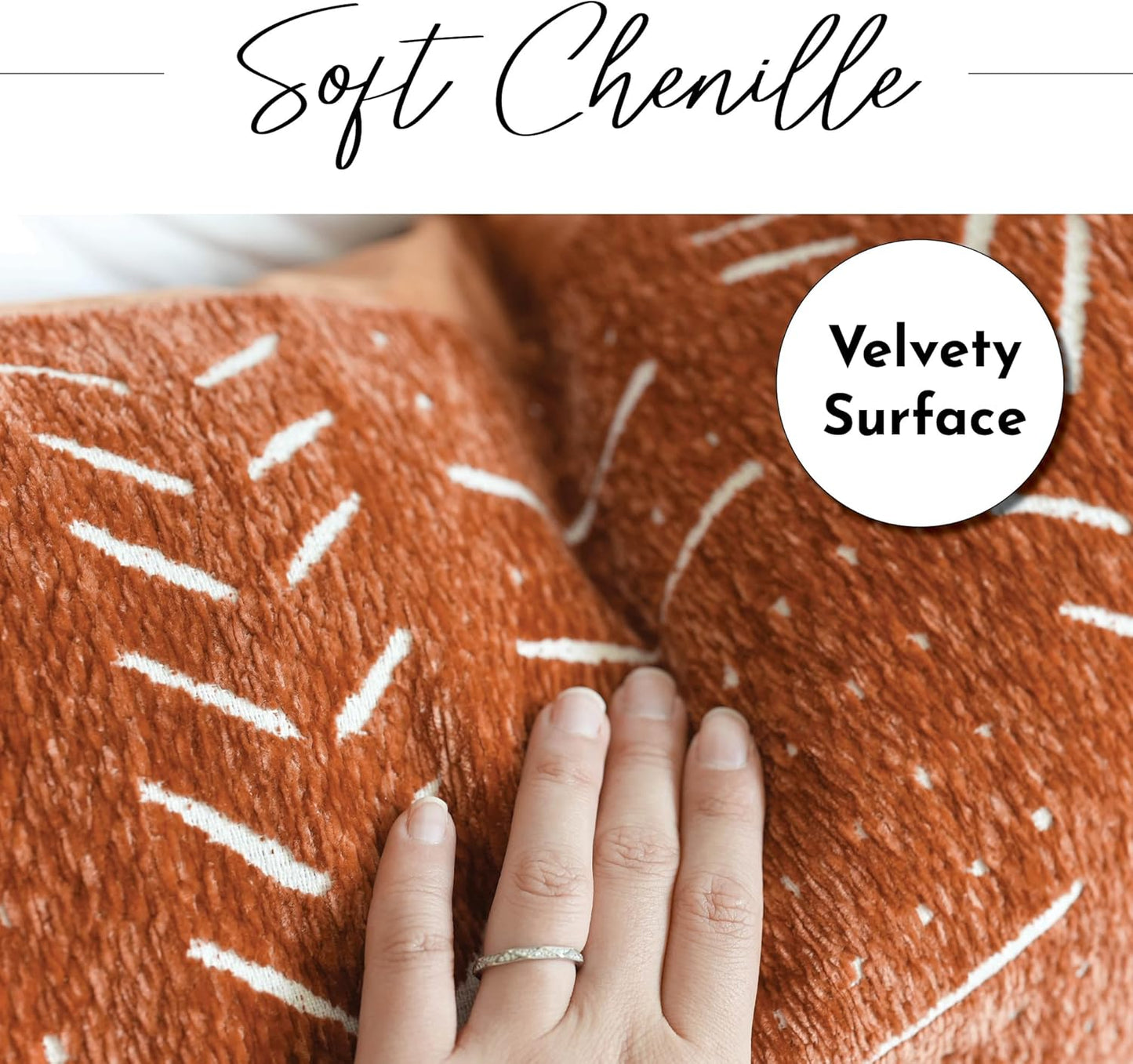 BlissBlush Fall Brick Red Decorative Throw Pillow Covers 18X18, Set of 2, Boho Farmhouse Cushion Cover, Cozy Soft Accent Pillowcase for Couch Sofa Bed Living Room Home Décor