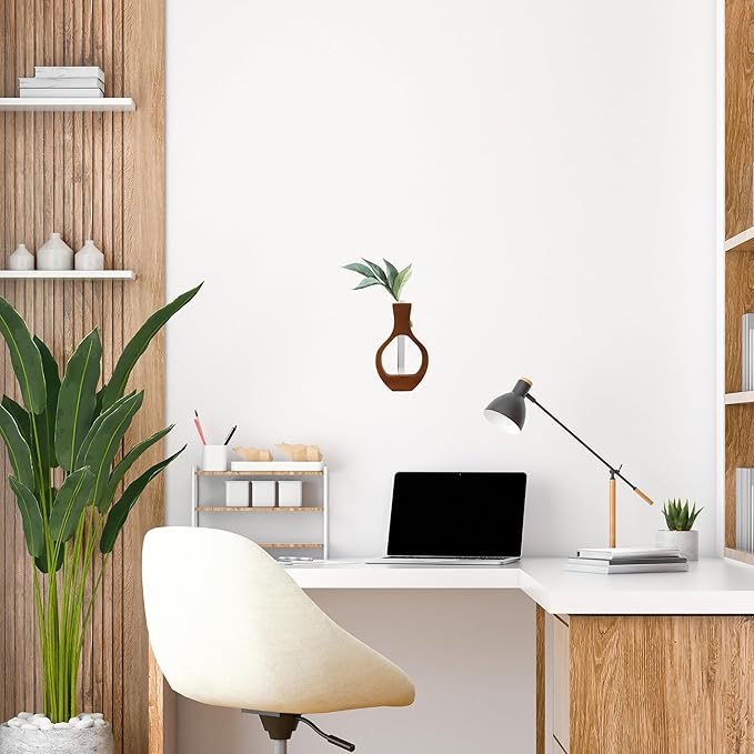 Wood Vase for Flowers Decor | Modern Boho Minimalist Vase Circle with Hole Decorative Vases Home Offices Living Room Table Vase Decorations (Wood-Vase-2)