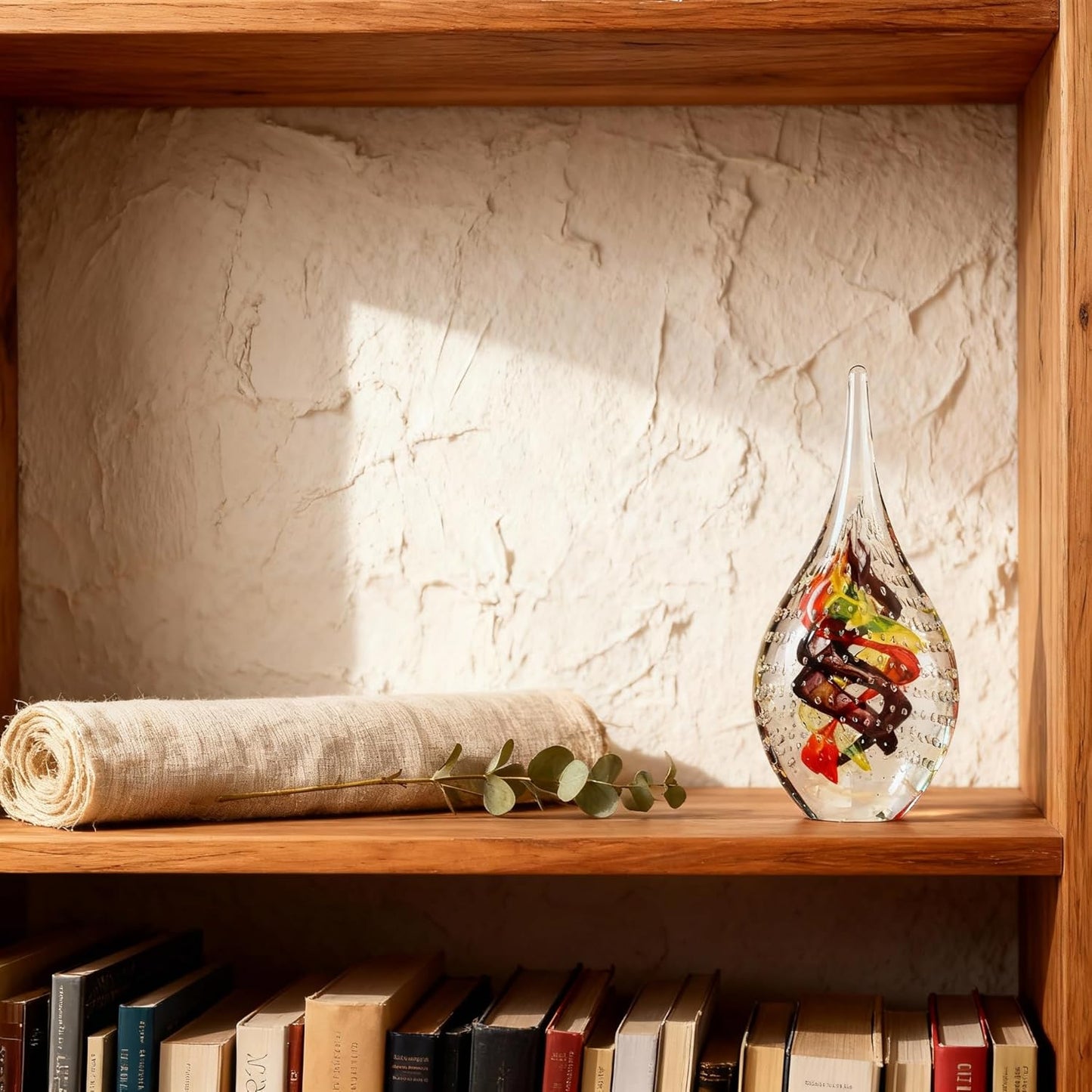 DOVDOV Blown Glass Sculpture, Collectible Stained Glass Art Statue, Unique Teardrop Ornament, Suitable for Office, Bookshelf, Dressing Table, Living Room Coffee Table, or Mantelpiece Display.