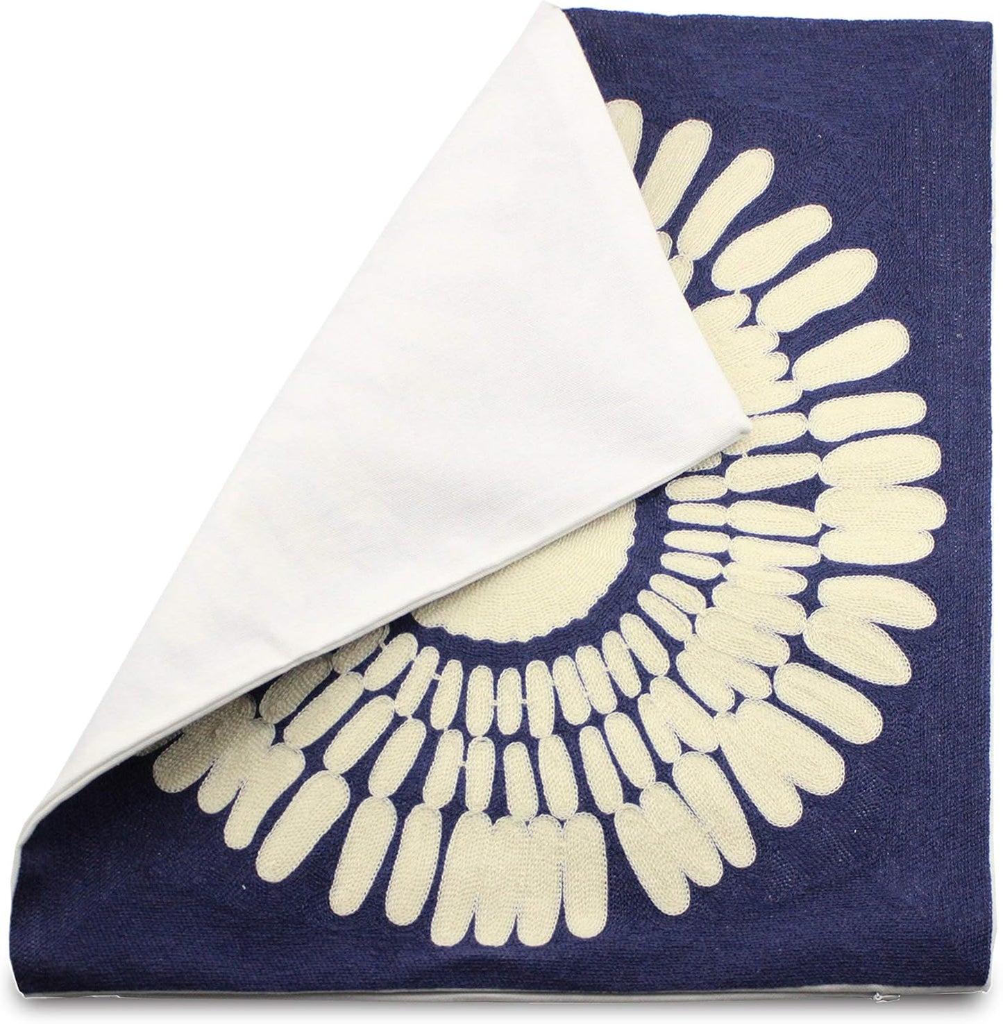 Embroidery Throw Pillow Covers 18x18 Home Decor Floor Pillows Cover 100% Cotton Cushion Cover Throw Pillow Case for Couch Dark Blue Sunflower Embroidered Pillow 45x45cm, Navy Blue, 1 Piece