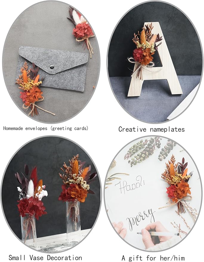 xin's convey Mini Dried Flower Bouquet Set (12 pcs), Birthday Party Decorations, Party Plate Decorations, Gift Bag Dried Flowers, Wax Sealed Dried Flowers. (Burgundy)