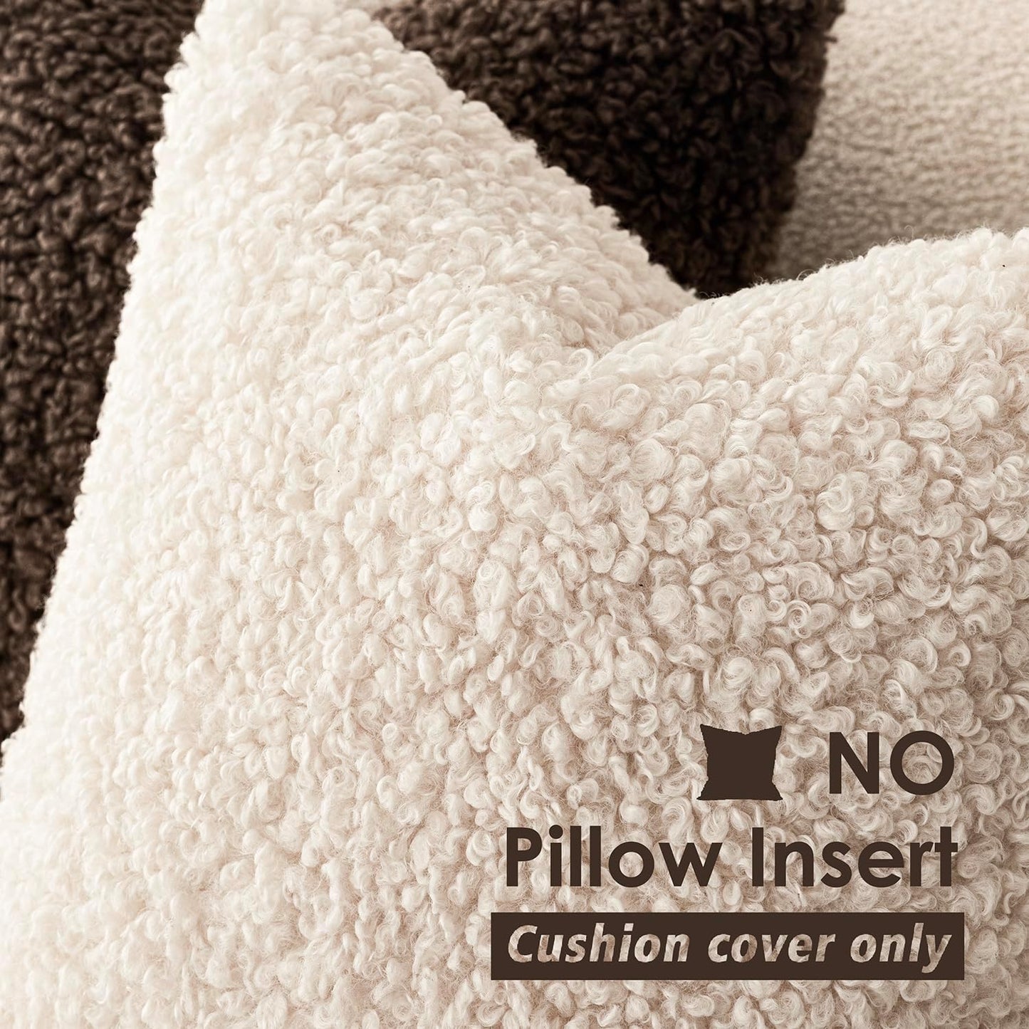 Foindtower 2 Pieces 20x20 Inch Cream Beige, Faux Fur Throw Pillow Cover Accent Sherpa Furry Pillow Covers Fuzzy Soft Pillowcases Cozy Sheepskin Decorative Fleece Cushion Case for Bed Couch Living Room