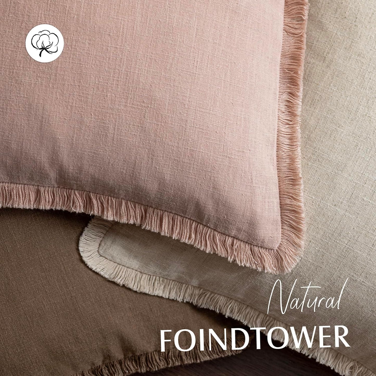 Foindtower Set of 2 Decorative Linen Fringe Throw Pillow Covers Boho Farmhouse Cushion Cover with Tassels Soft Accent Pillowcase for Couch Chair Sofa Bed Living Room Home Decor,18×18 Inch,Dusty Pink