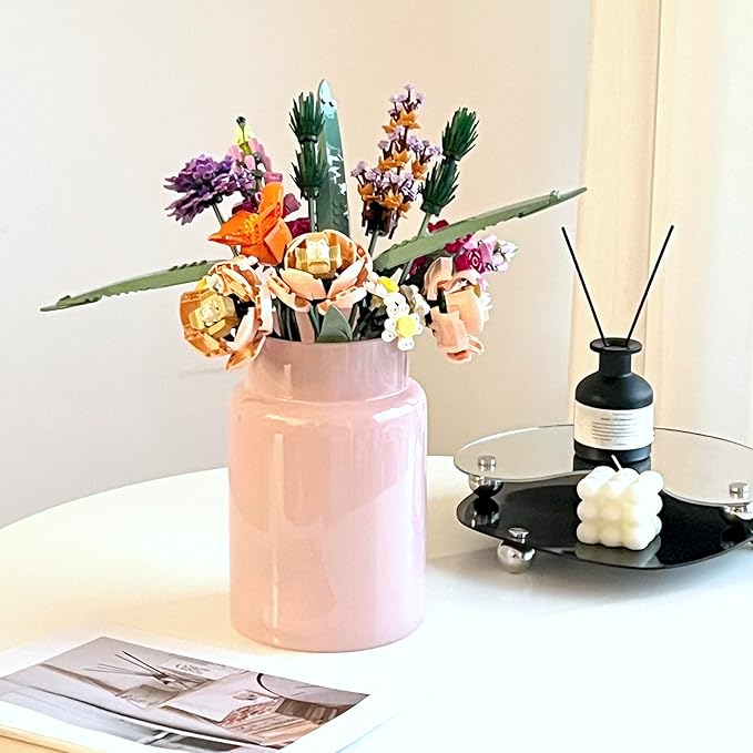 BLOFLO Pink Glass Vase, 9 Inch Large Glass Vase for Flowers, Modern Thick Glass Flower Vases for Centerpieces, Decorative Glass Cylinder Hydroponic Vase for Wedding, Home, Office (Pink, 9Inch)