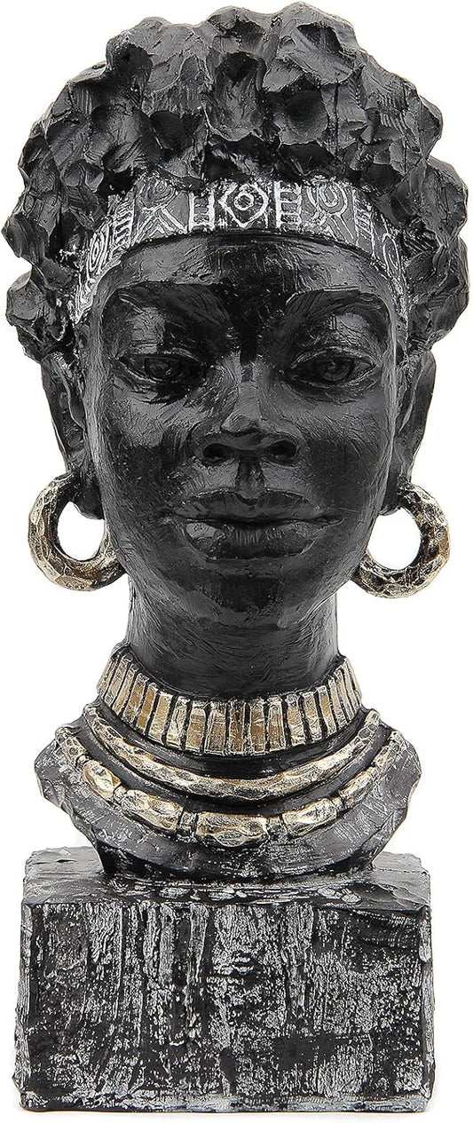 Leekung African Statues and Sculptures for Home Decor,African Figurines Head Statue Decorations for Home,African Art Sculptures Woman Statue Decor for Living Room Antique Black Color