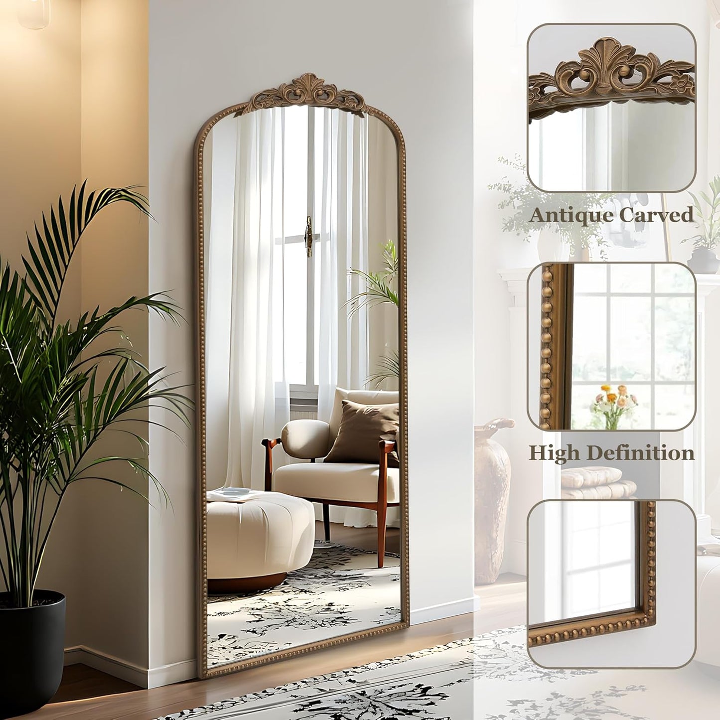 Micasso Gold Full Length Mirror: 56''x21'' Baroque Antique Floor Mirror - Traditional Ornate Vintage Long Mirrors for Wall/Dressing Room/Bedroom/Entryway/Hallway - Home Decor for Living Room