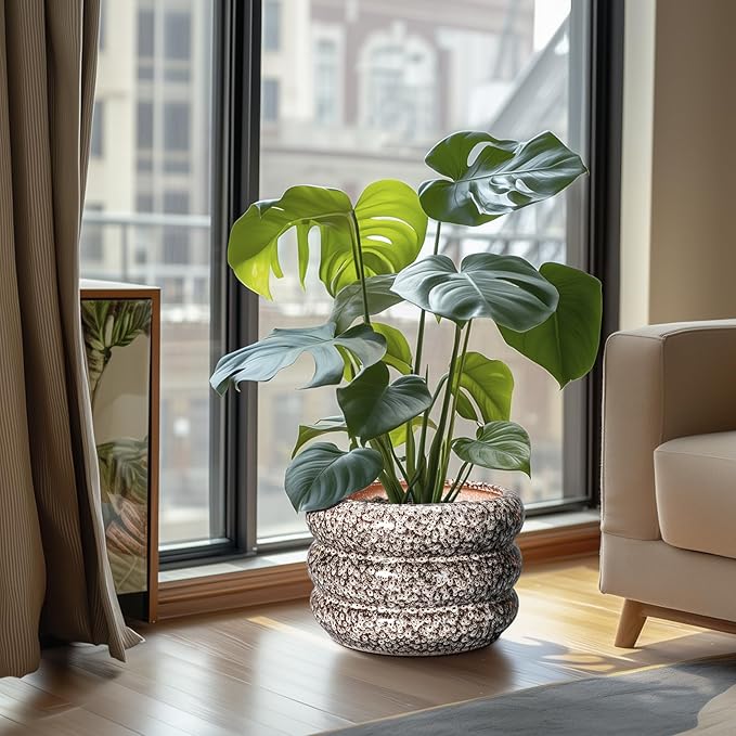 SQOWL Ceramic Pots for Plants - 10 Inch Plant Pot with Drainage Hole, Ceramic Planter for Indoor Plants, Round Flower Pots Outdoor, Modern Planter, House Home Room Decor, Gifts for Plant Lover, White