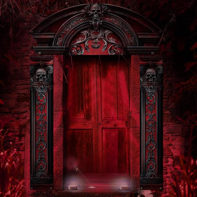3 Pcs Halloween Cemetery Archway Halloween Cemetery Banners Gothic Outdoor Banners Sign Banner Decorations for Outdoor Party Supplies (Red Classic)