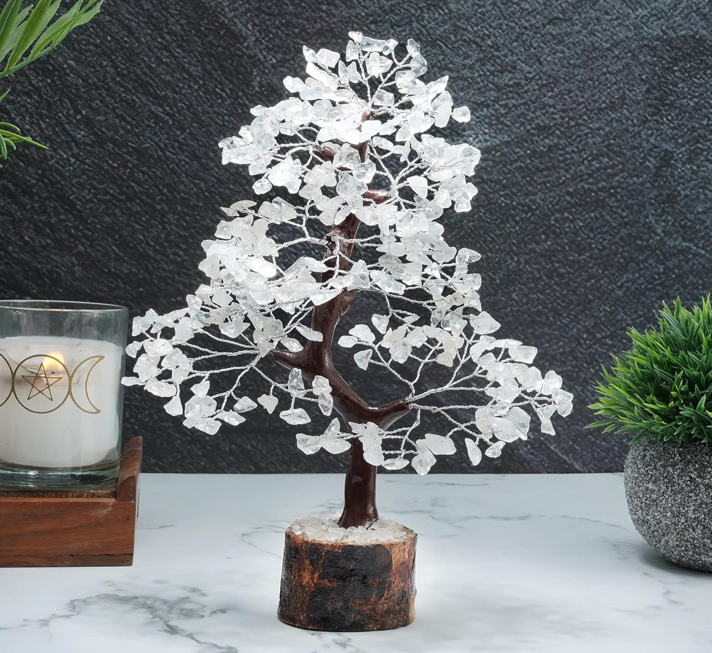 Clear Quartz Gemstone Tree of Life - Handmade Crystal for Positive Energy, Chakra Money Tree Bonsai - Feng Shui Decor, Healing Crystals - Attract Good Luck, Meditation Accessories, Spiritual Gift