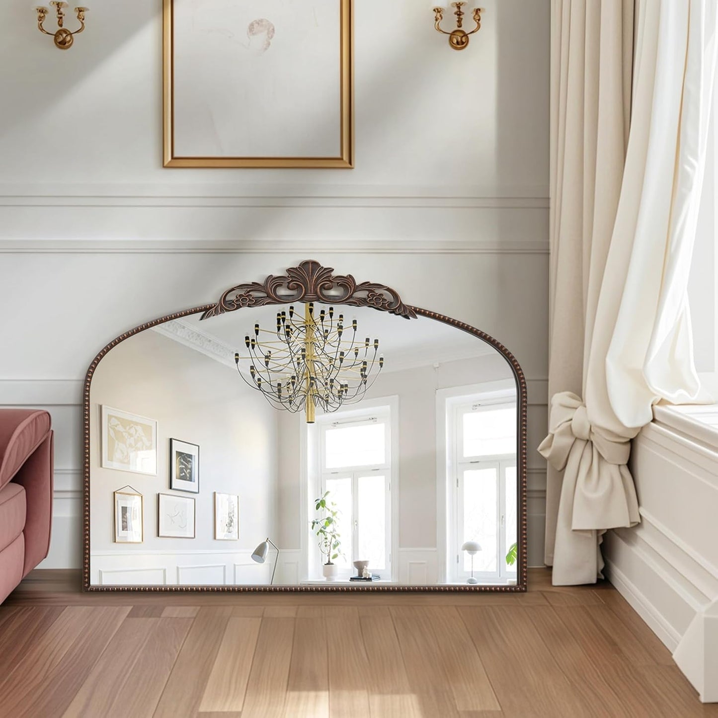 Micasso Large Bronze Vintage Mirror: 40"x 30" French Baroque Antique Mirror - Traditional Ornate Decorative Wall Mounted Arched Mirrors for Wall/Mantel/Entryway/Hallway - Home Decor for Living Room