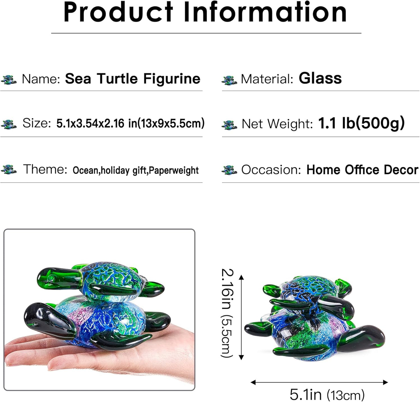 EUSTUMA Hand Blown Glass Sea Turtle with Babies Figurines,Sea Animal Ornament for Home Decor,Sea Animals Collection for Birthday Gift,Glass Tortoise Sculpture