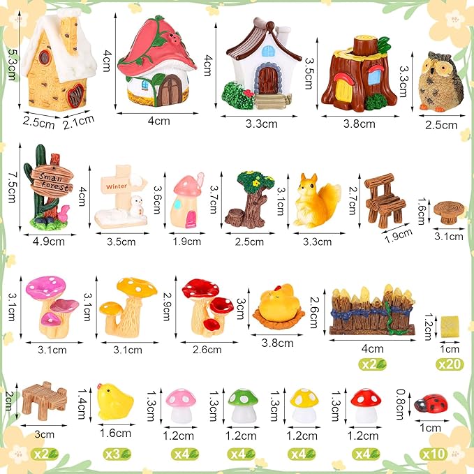 118 PCS Mini Fairy Garden Accessories Kit Cute Miniature Garden Decorations Set Tiny Figurines for DIY Micro Landscape Terrarium Dollhouse Succulent Craft Decor Potted Horticulture Ornaments