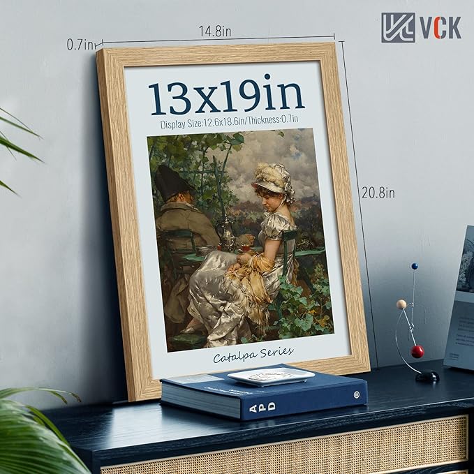 VCK 13x19 Poster Frame Beige Oak, Natural Solid Wood Picture Frames 3 Pack with Polished Plexiglass, Wall Hanging