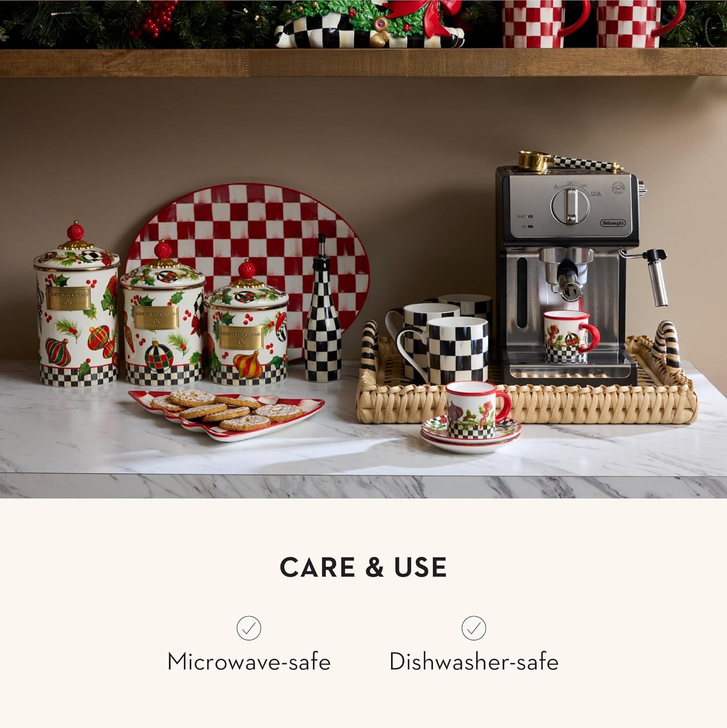 MACKENZIE-CHILDS Set of 2 Stoneware Espresso Cup and Saucer, Cute Coffee Cups