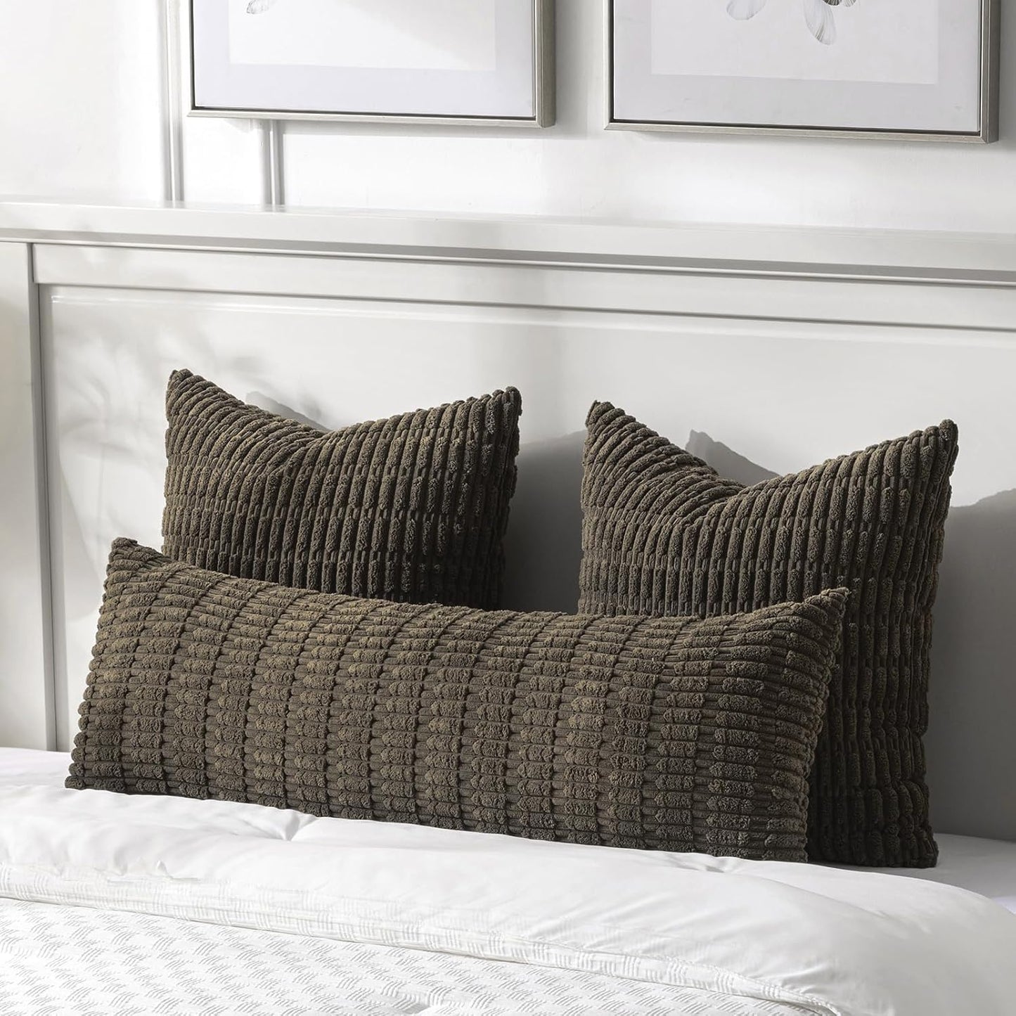 Fancy Homi Dark Brown Long Body Lumbar Decorative Throw Pillow Covers 14x36 Inch for Bed Couch Bedroom Bench, Soft Corduroy Rectangle Solid Pillow Case, Rustic Farmhouse Boho Room Decor