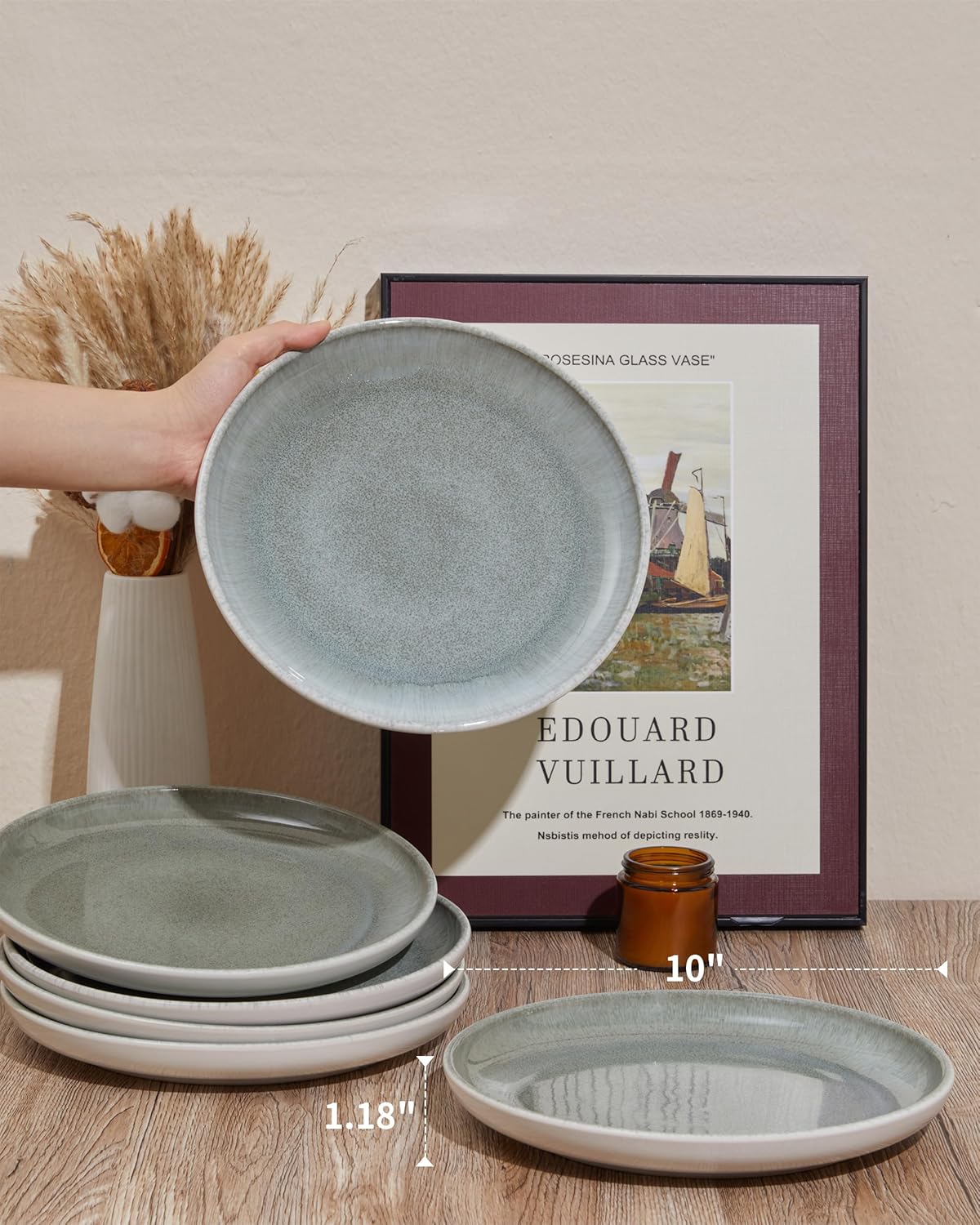 Gradient Green Dinner Plates Set of 6, 10 Inch Reactive Glaze Ceramic Plates Set, Modern Dinnerware Dishes Set for Kitchen, Microwave & Dishwasher Safe, Highly Chip and Crack Resistant