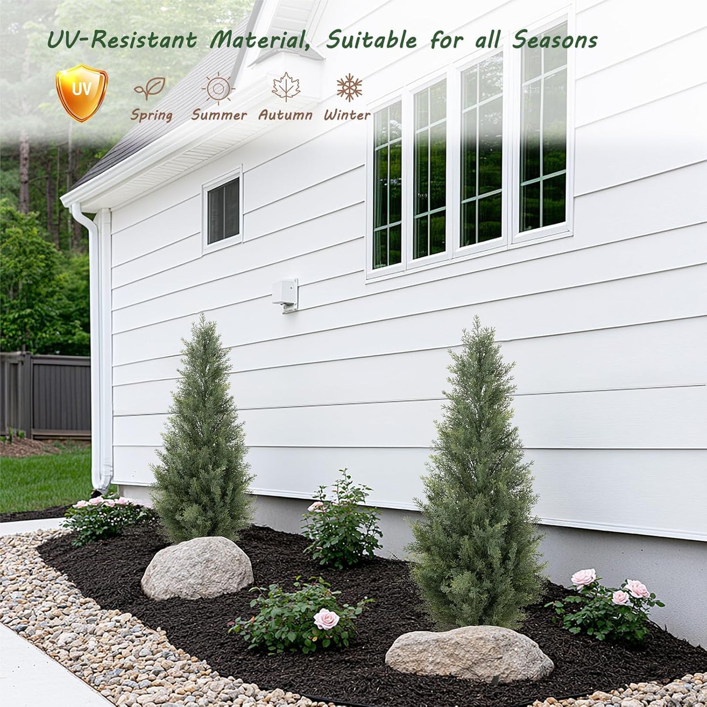 Bellacat 3ft Artificial Topiary Trees Outdoor UV Resistant, 35in Fake Cypress Tree with Full & Realistic Leaves, Faux Cedar Tree for Proch Patio Front Door Deck Balcony Yard Decor, 2 Pack