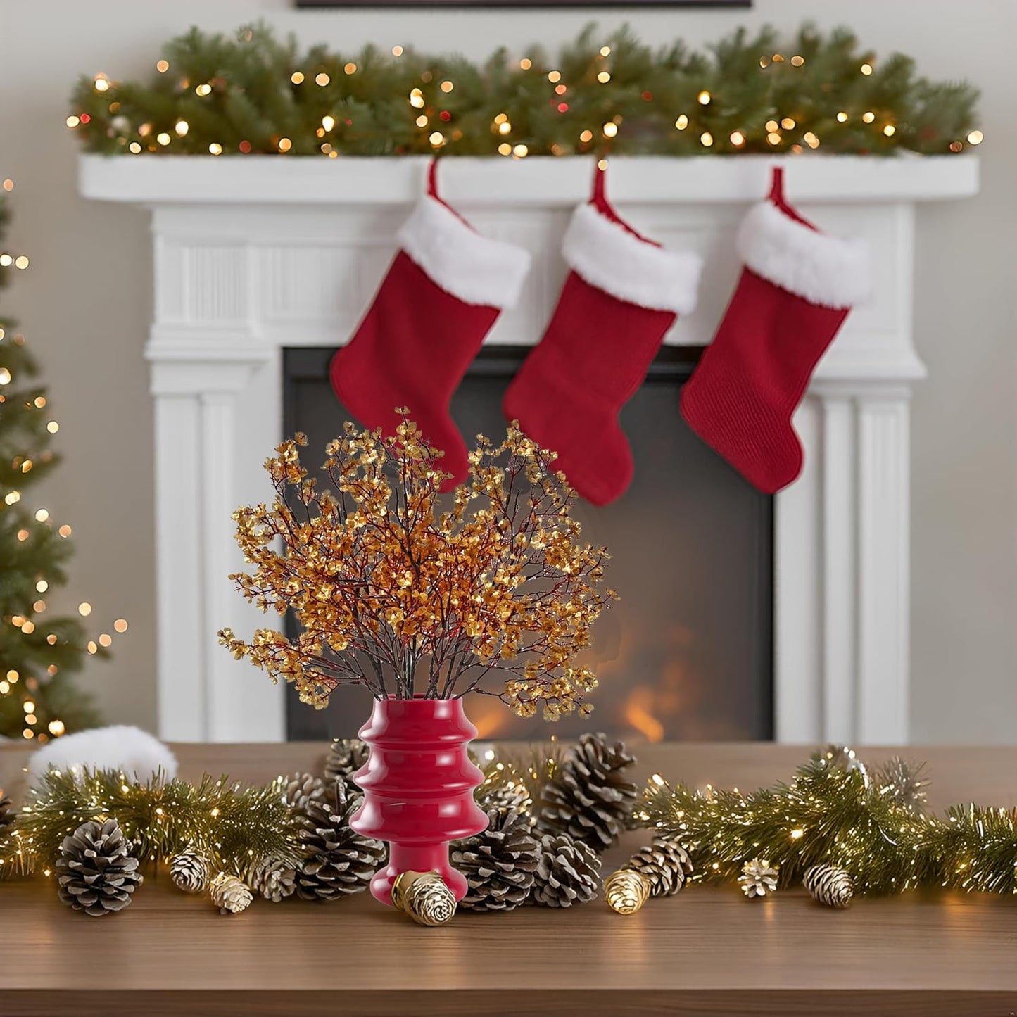 Mandy's Gold Artificial Baby’s Breath Flowers 6 Bundles Silk Gypsophila with Bendable Stems for Fall Centerpiece Wedding Decor and Table Arrangements