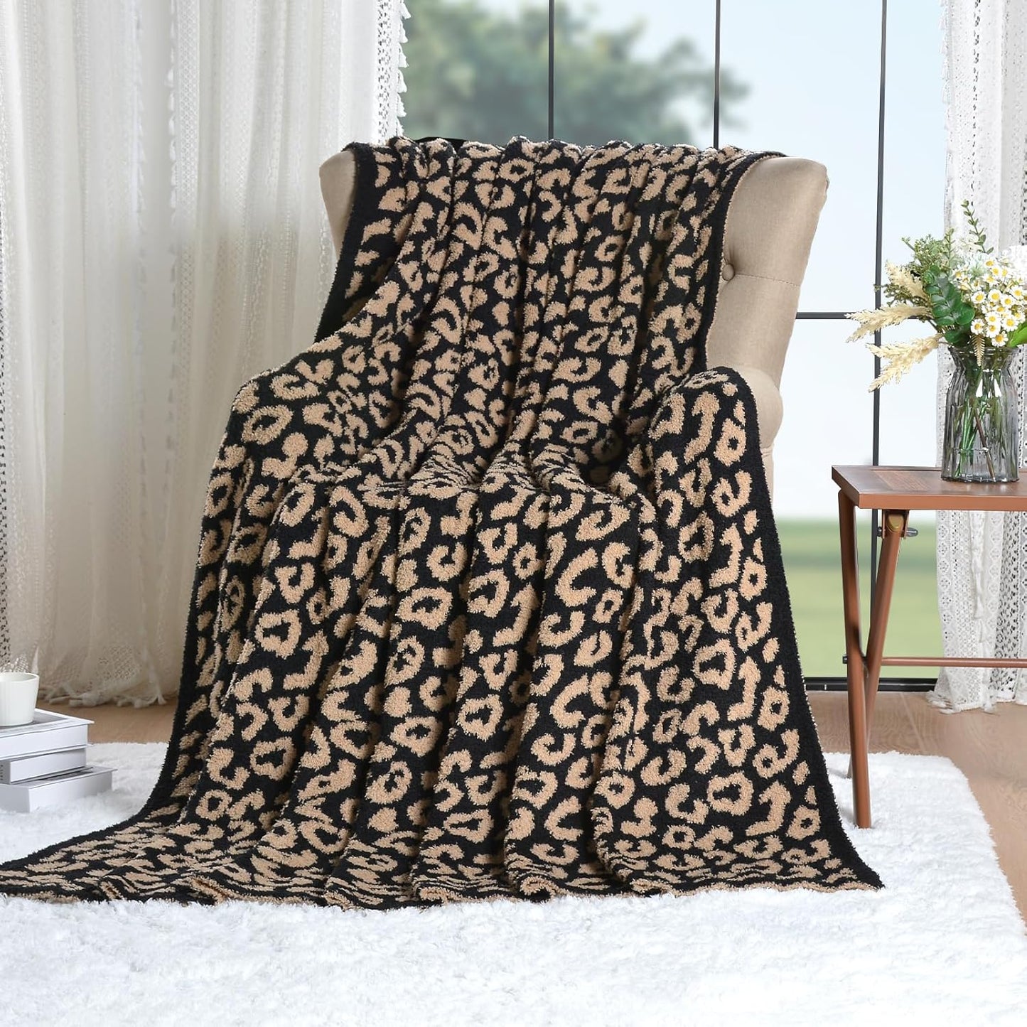 Leopard Knit Throw Soft Cozy Lightweight Blanket for Bed Sofa Couch Breathable Warm Cheetah Blanket Leopard Brown 60x80 Inches