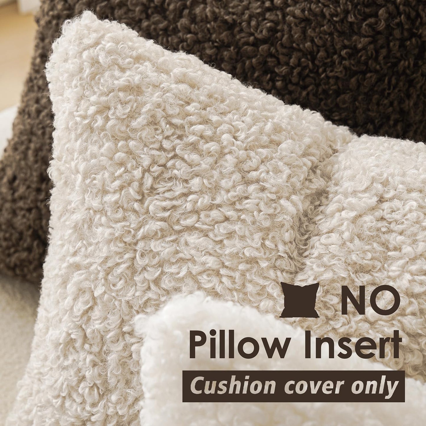 Foindtower 2 Pieces 22x22 Inch Neutral Cream, Faux Fur Throw Pillow Cover Accent Sherpa Pillow Fuzzy Soft Pillowcases Sheepskin Decorative Fleece Cushion Case for Bed Couch Living Room