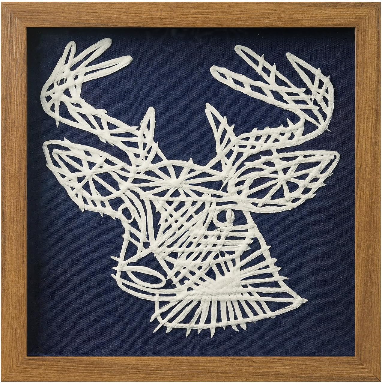 FOLKOR Framed Wall Art for Nursery Bedroom Above Desk, 3D Floating Deer Statue Rice Paper Shadow Box Art Decor for Home Office Gallery Wall, Vivid Handmade Artwork for Christmas Holiday Decoration